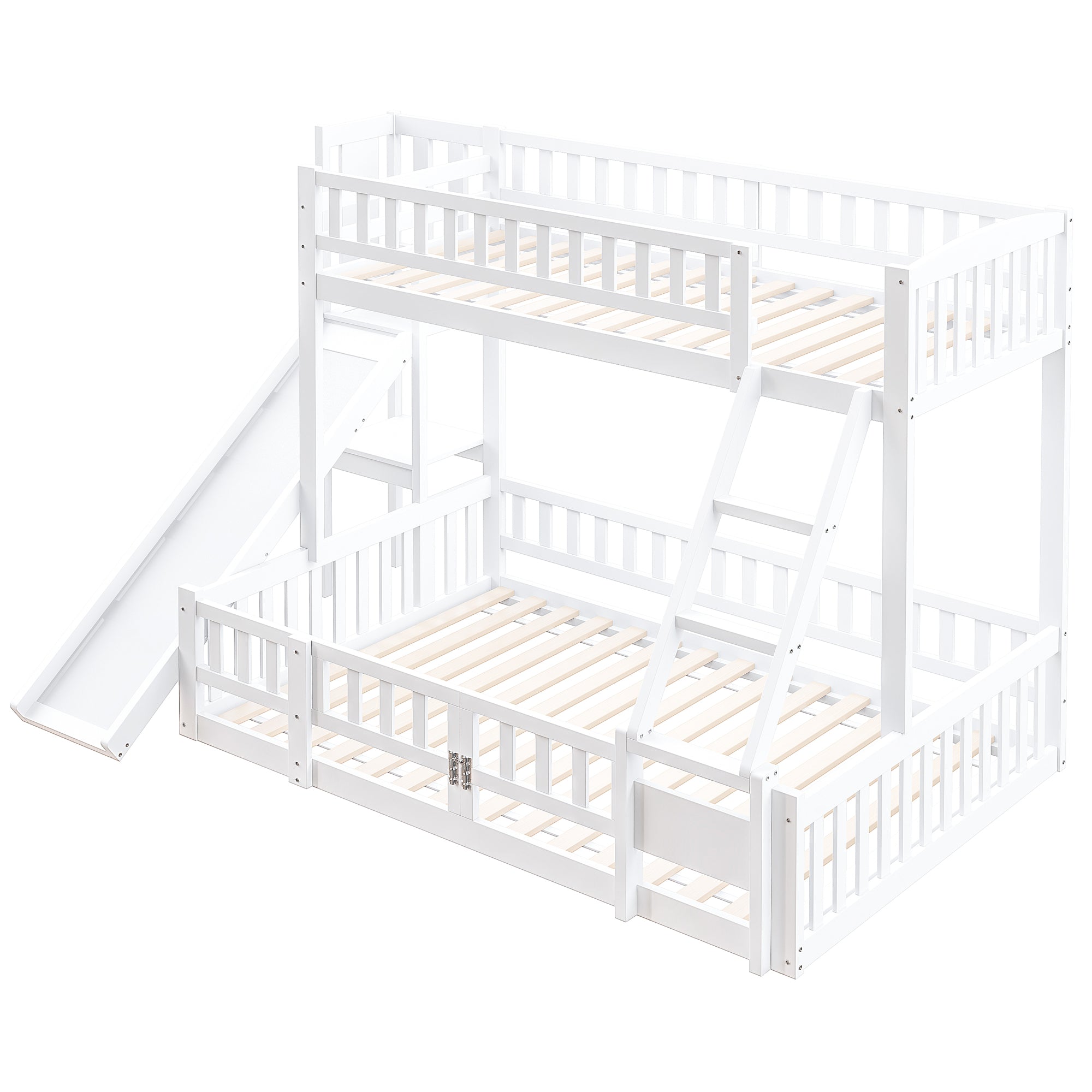 Bunk Bed 90/140x200cm Slide Steps Storage Shelves - White Pine Wood