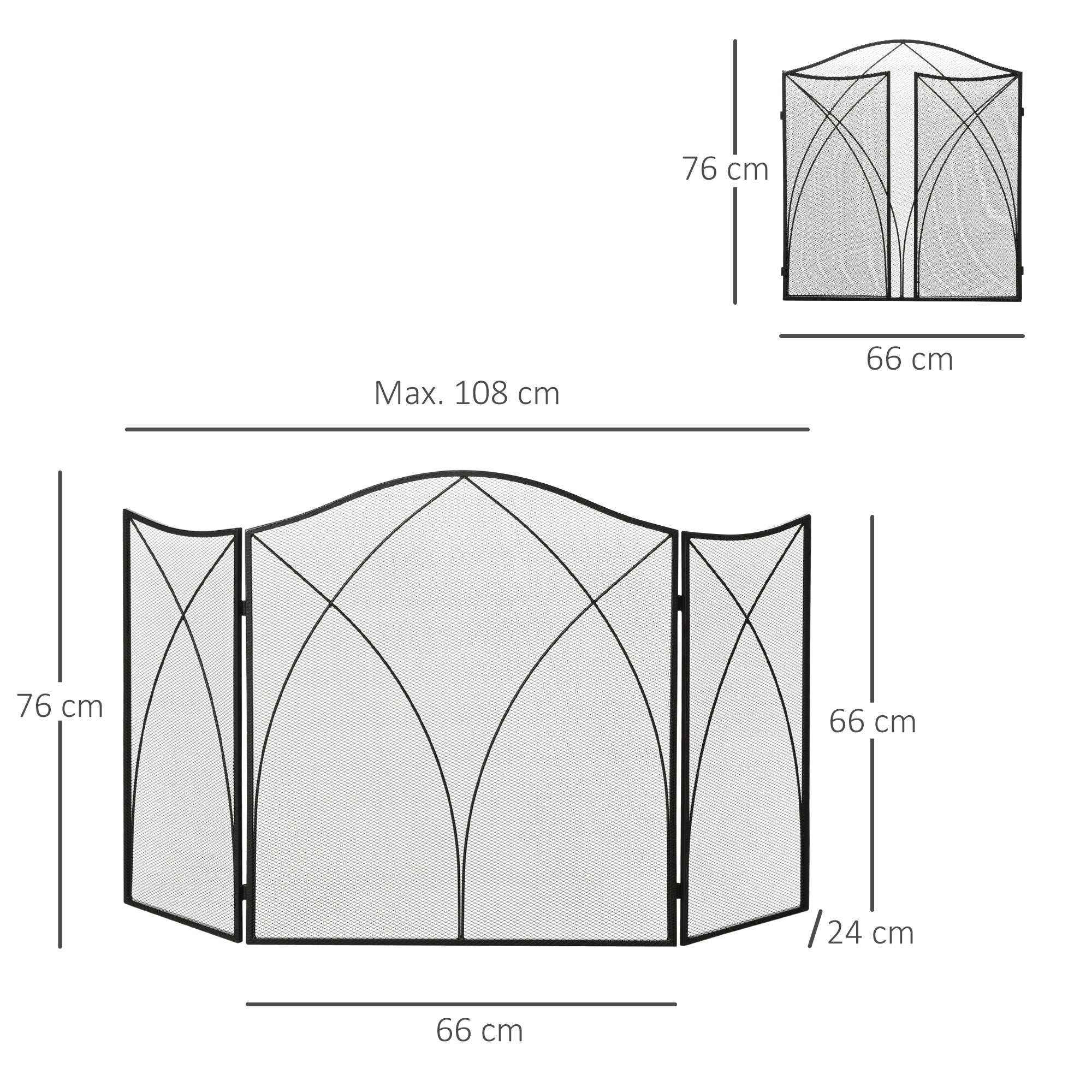 Fireplace Guard, 3-Panel Folding Screen, Metal Black