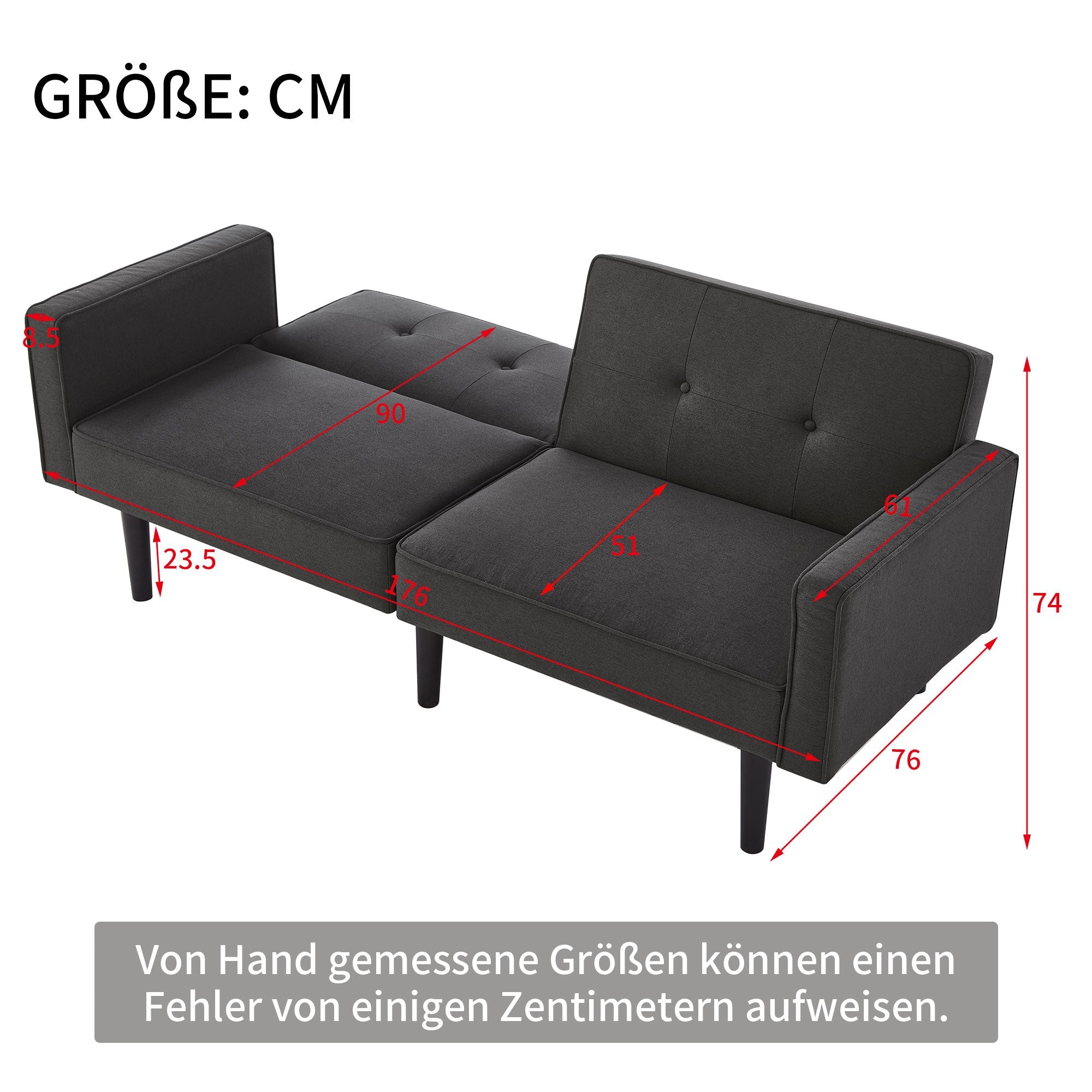 Sofa Bed, Multifunctional 2-in-1, Adjustable Backrests, Cotton Linen Fabric