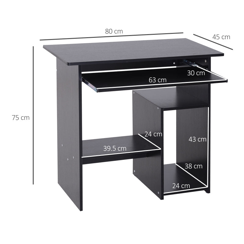 Compact Small Computer Table Desk with Keyboard Tray and Storage Shelf, Black