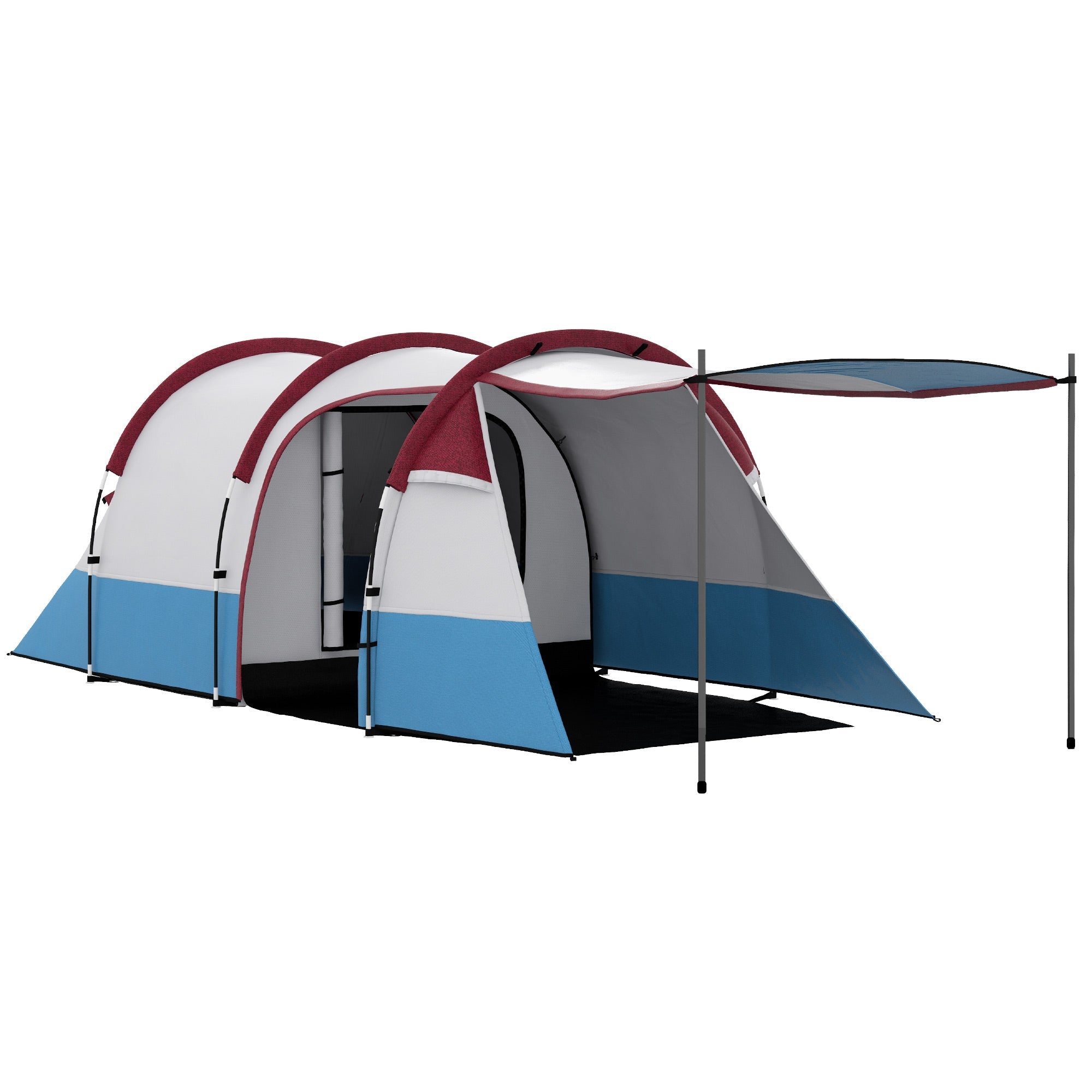 Camping Tent, 3 Person Tunnel, Light Hook & 2 Rooms, Red