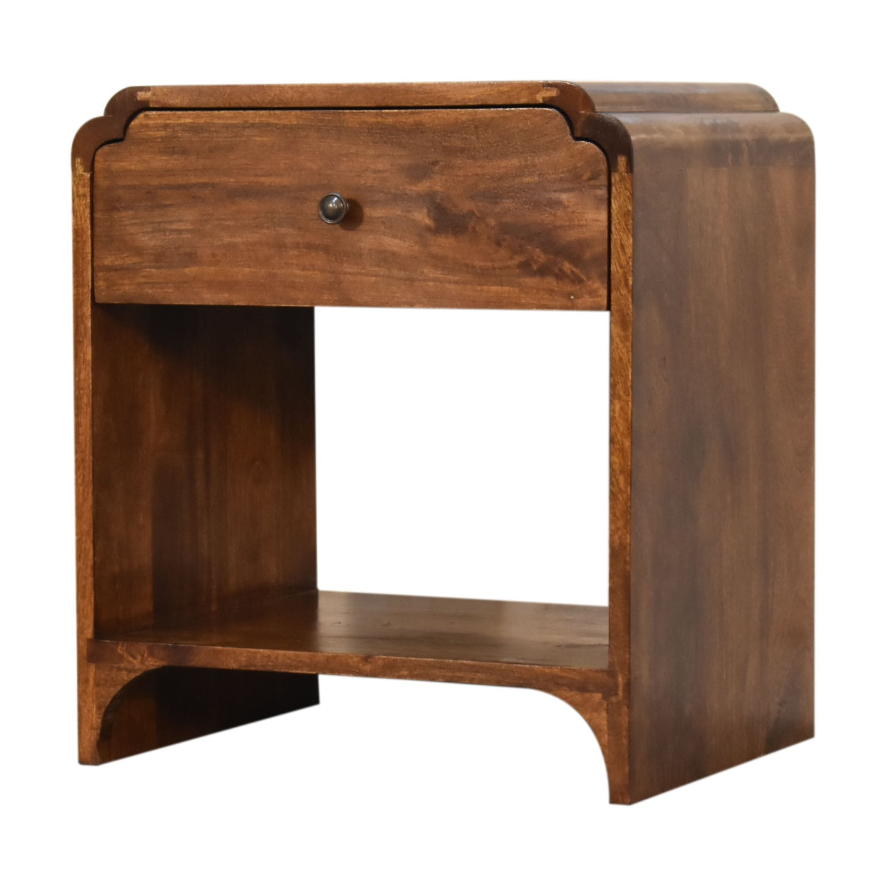Newton Bedside, 1 Drawer Open Shelf, Solid Wood Dark Brown