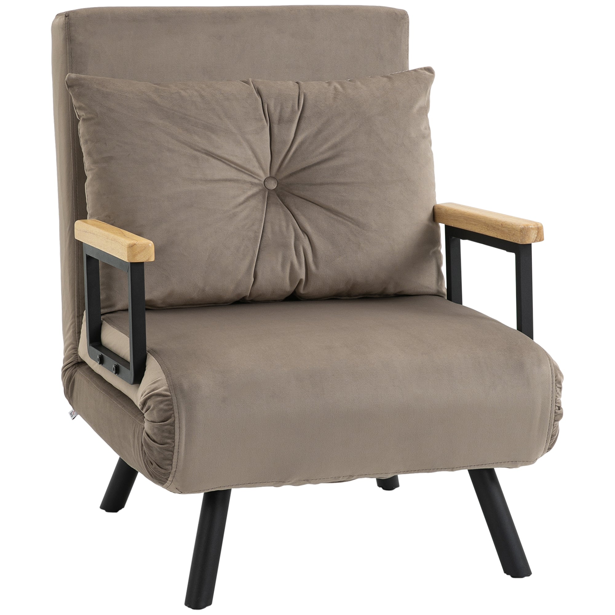 Sleeper Chair Bed, 5-Position Adjustable Backrest Space-Saving Robust, Light Brown Velvet Look