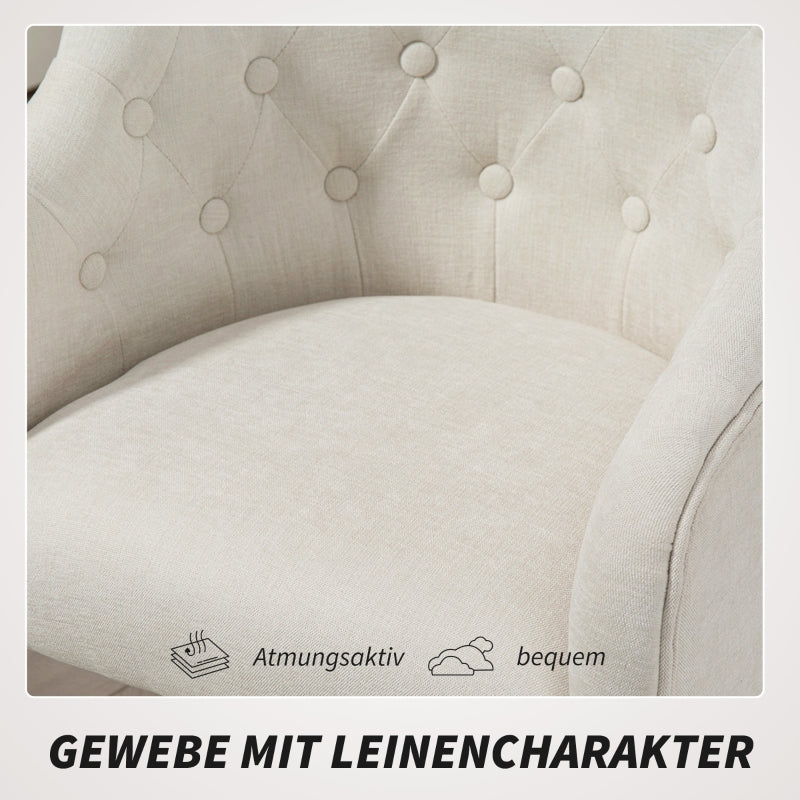 Office Chair, Swivel with Rocking Function, Linen Look Beige