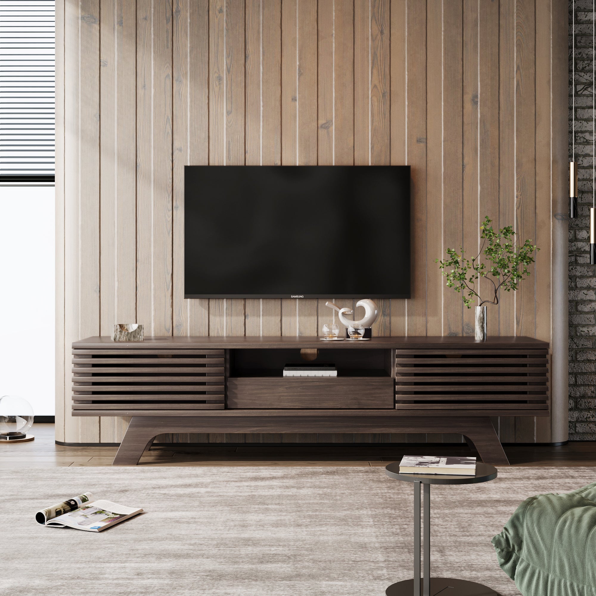 TV Cabinet with One Drawer and Two Doors, Vintage Wood Color