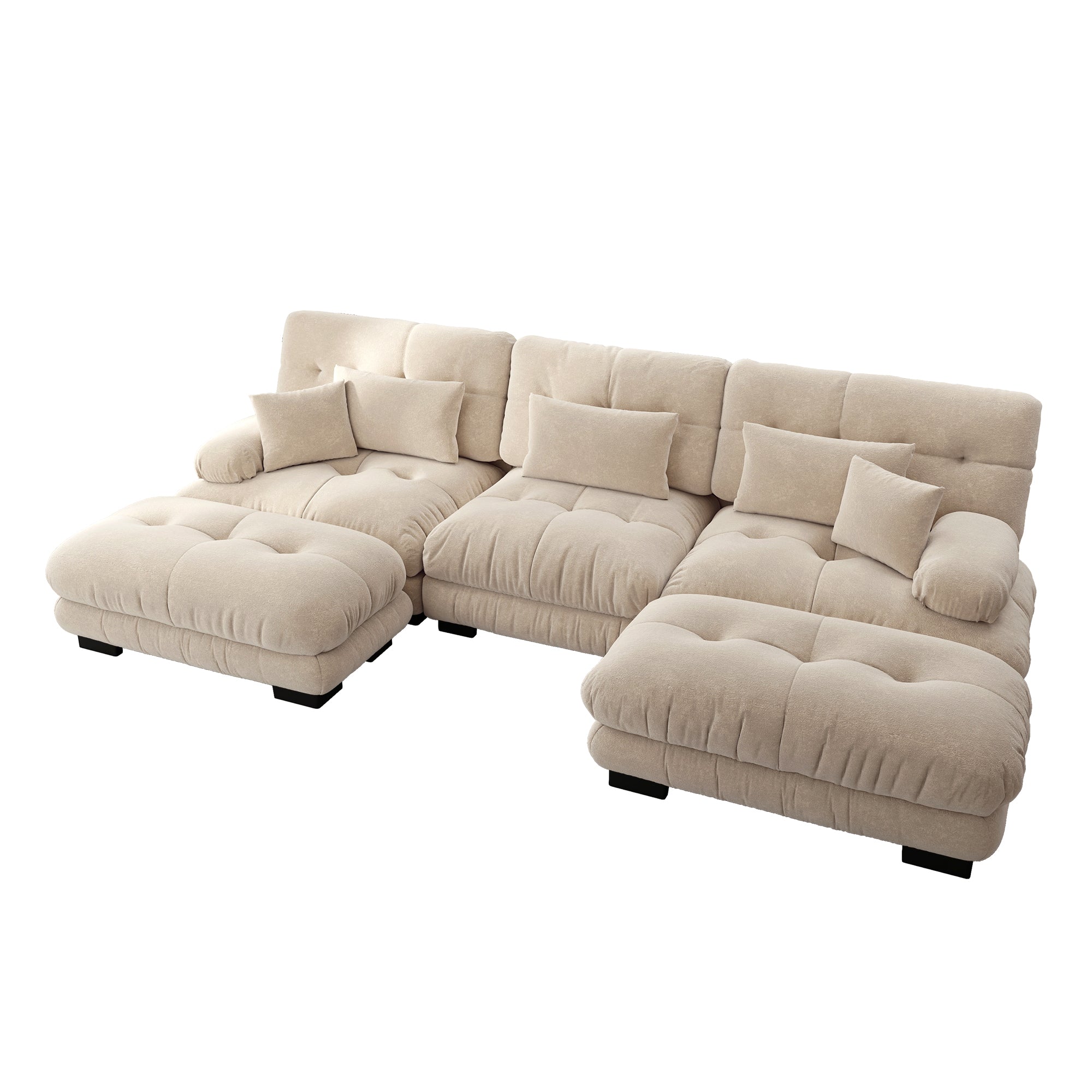 Modular Corner Sofa, Oversized U-Shaped Convertible Sleeper with Ottoman, Light Brown Chenille