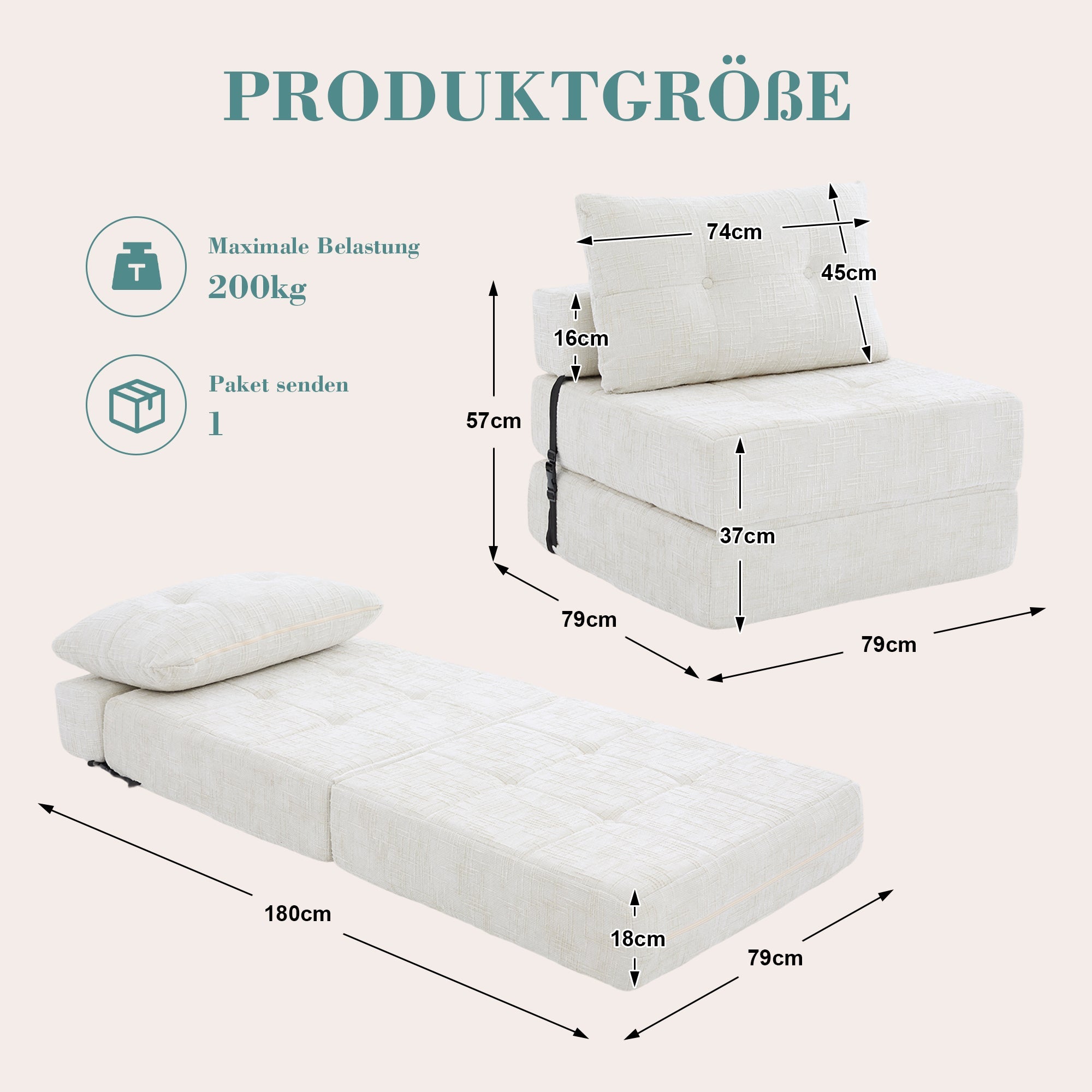 Folding Sofa Bed, Portable with Pillows & Backrest, Comfortable Floor Mattress