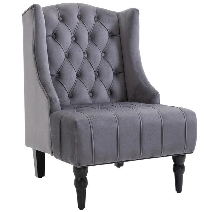 Wingback Chair Recliner, Tufting Raised Legs, Grey Velvet