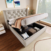 Upholstered Bed, Hydraulic Double with Storage, Light Grey Cotton