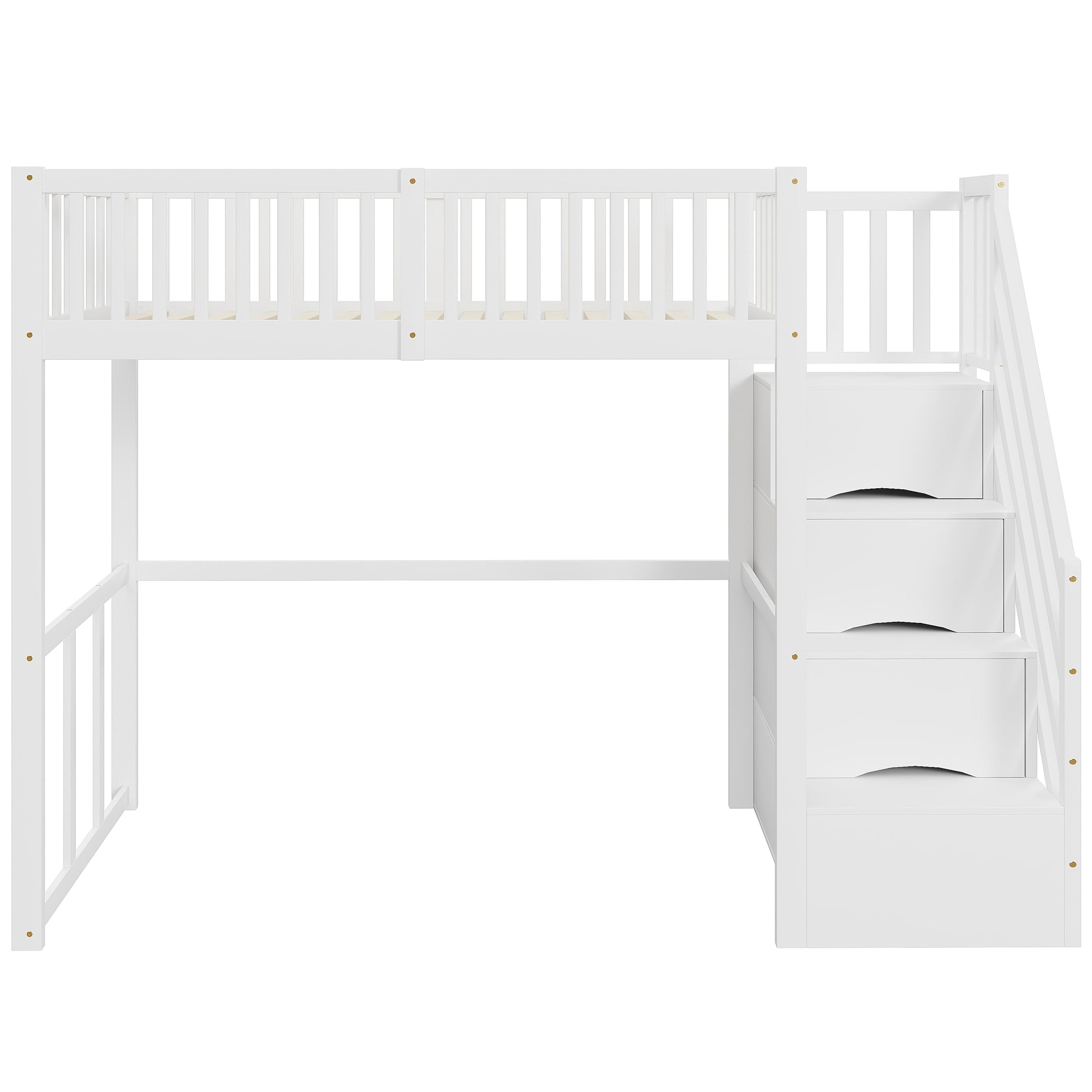 Loft Bed with Safety Storage Ladder, 90x200cm, White Solid Pine Wood