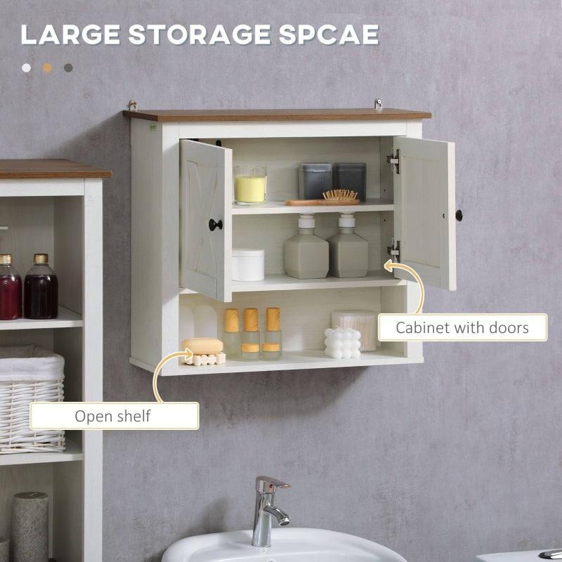 kleankin Farmhouse On-Wall Bathroom Storage Cabinet - White