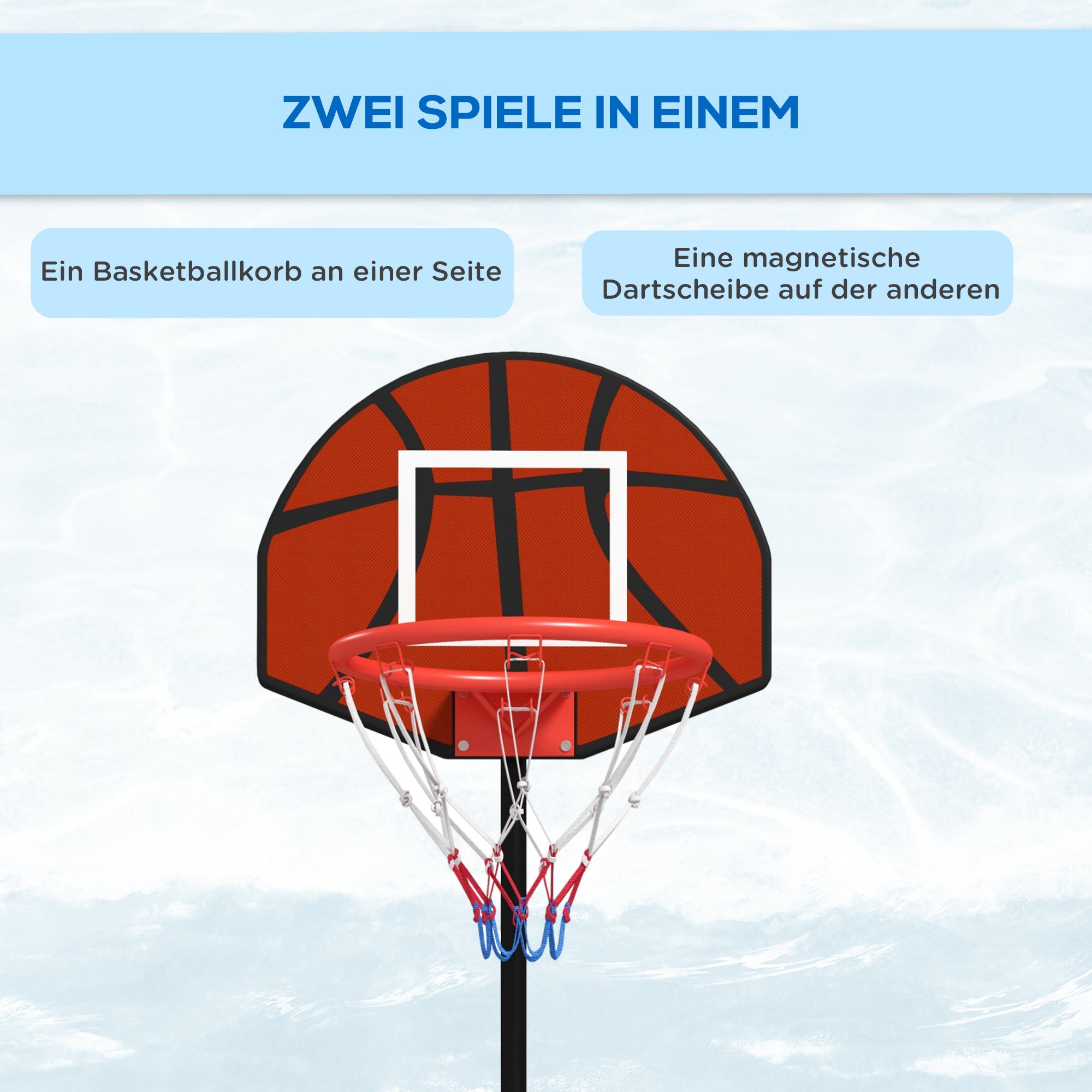 Basketball Hoop, Adjustable Height with Stand & Magnetic Dartboard, Indoor/Outdoor Use