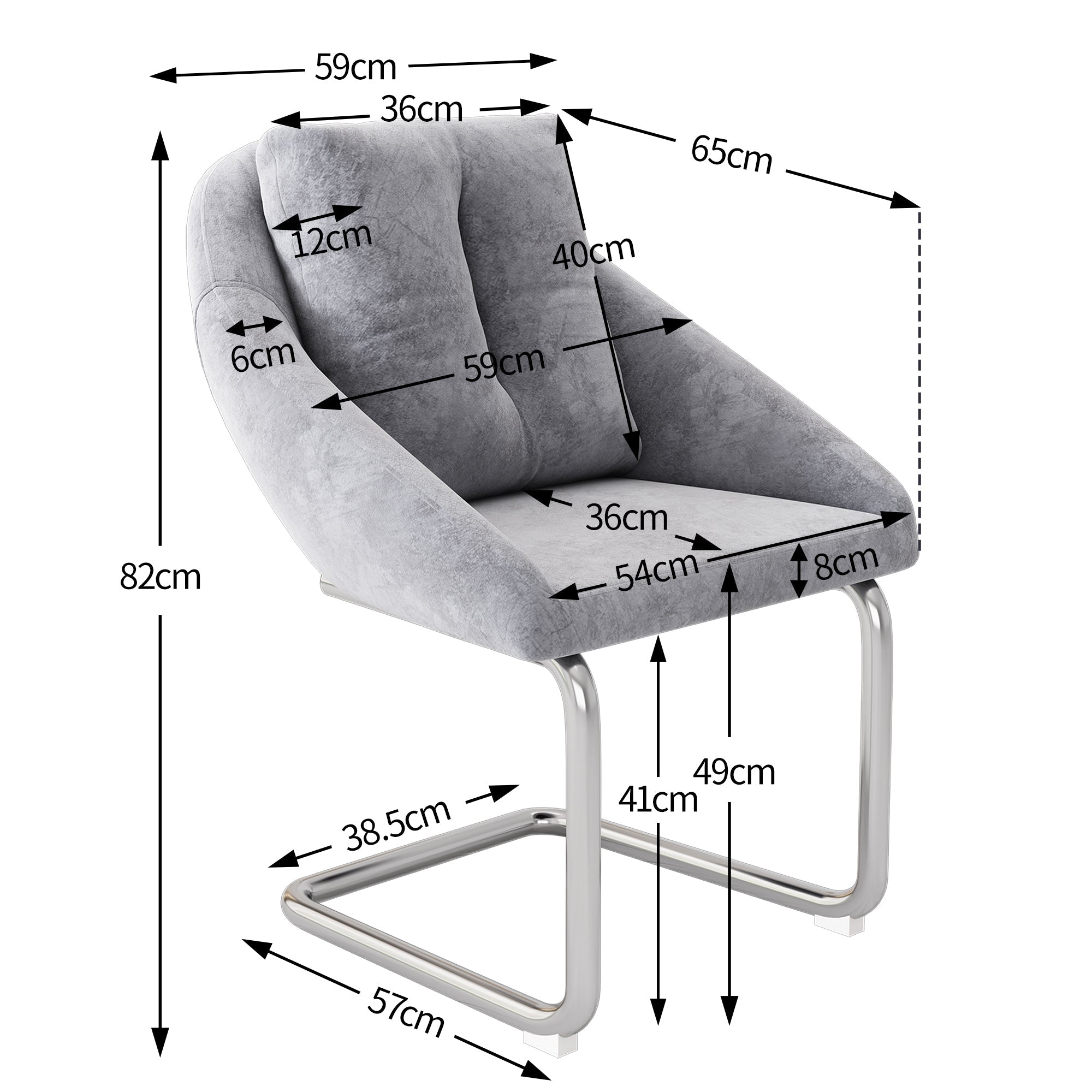 Velvet Dining Chair Set of 2 Swivel Cushions Curved Legs - Grey