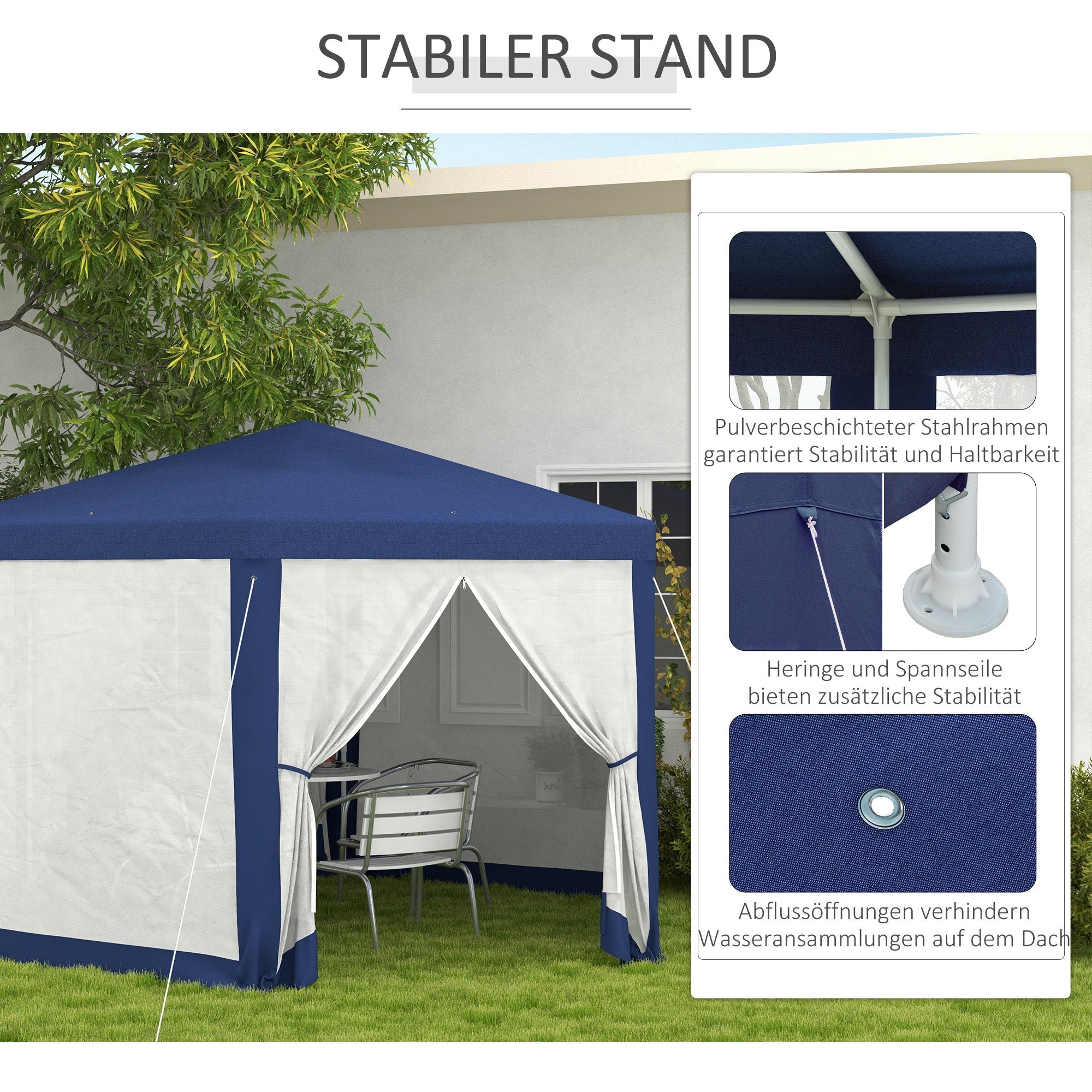 Pavillon Hexagonal 4x3m Wasserabweisend Stabil Winterfest Blau
