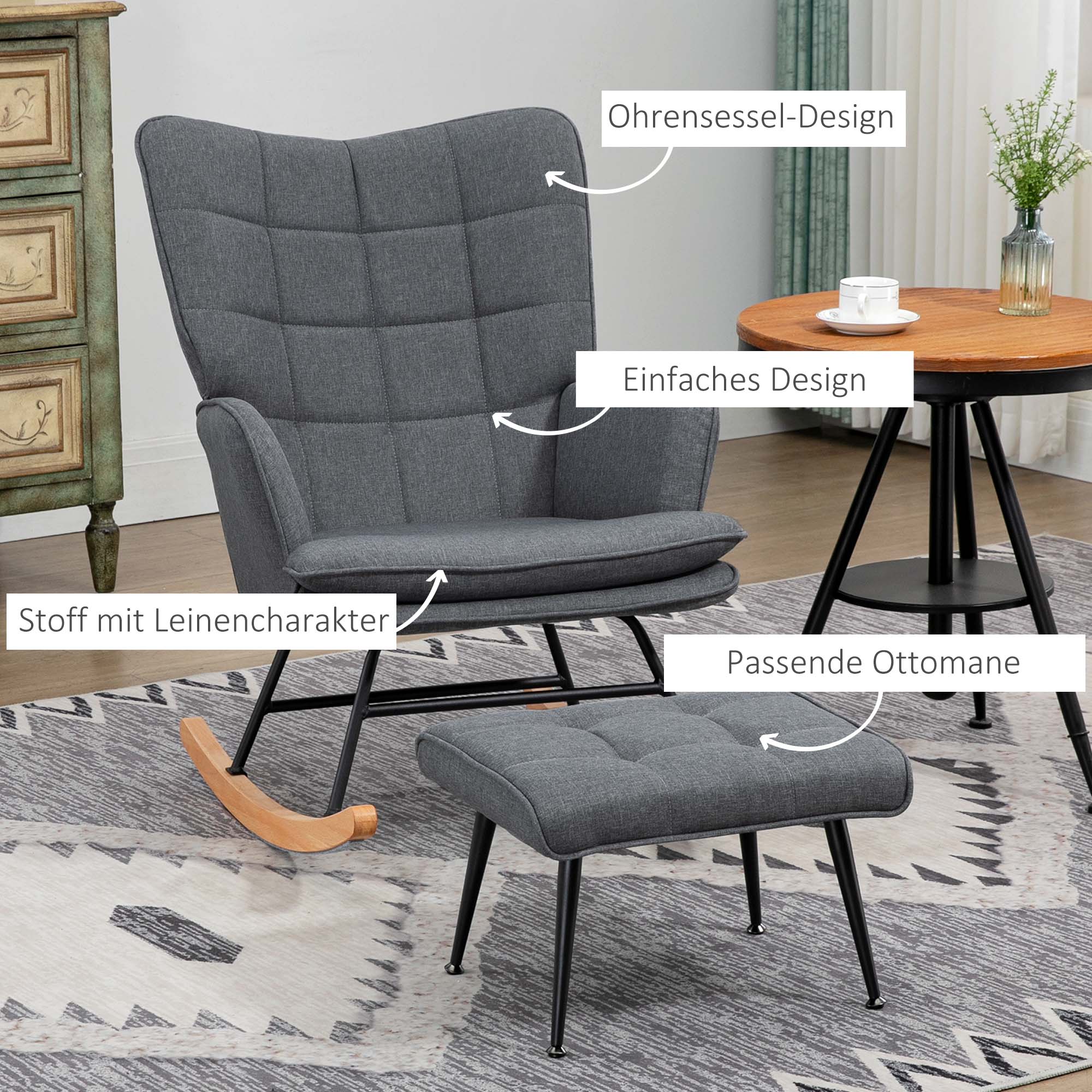 Rocking Chair with Stool, Nursing Chair, Linen Look