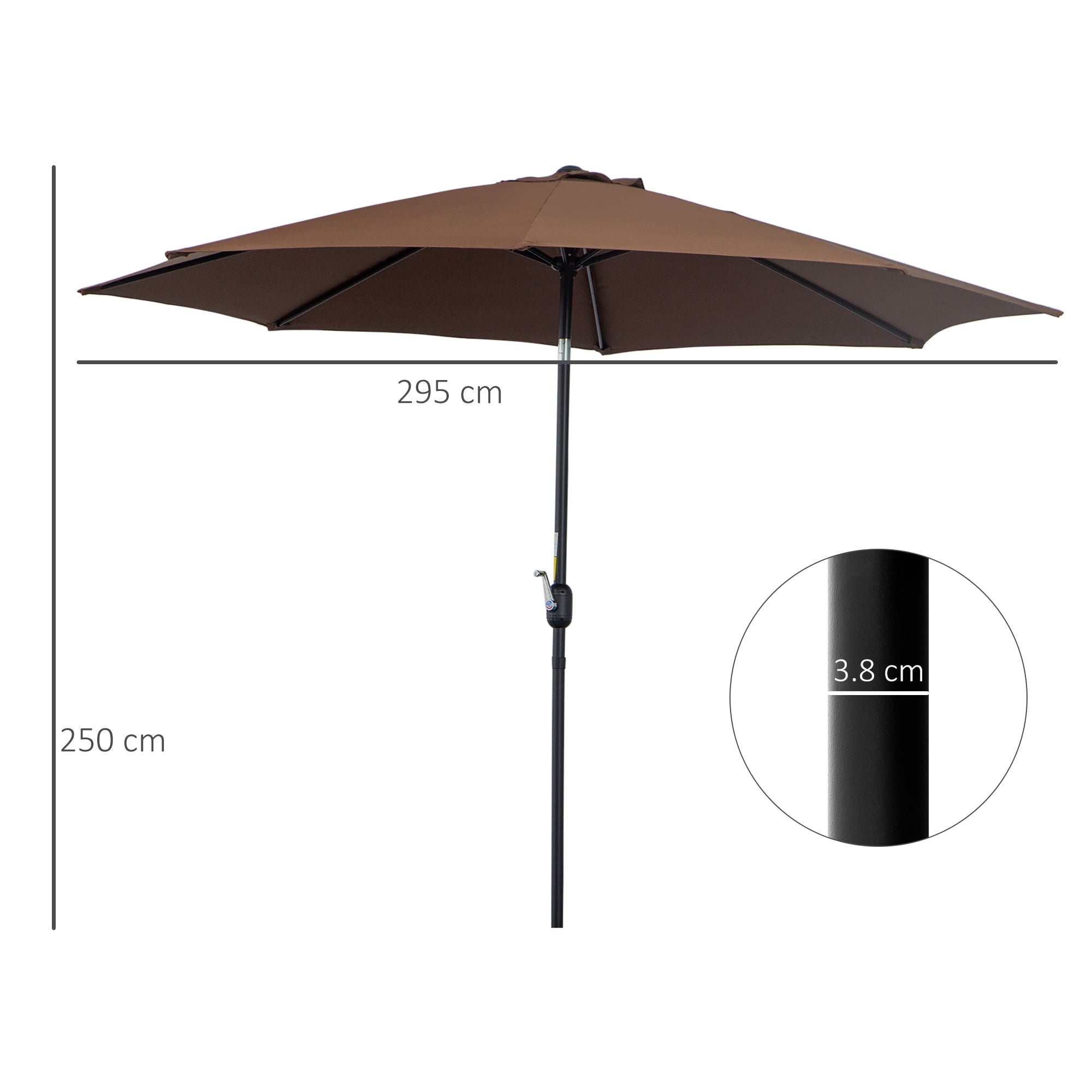 Parasol with Hand Crank, Tilting Market Umbrella, Stable, Brown Polyester