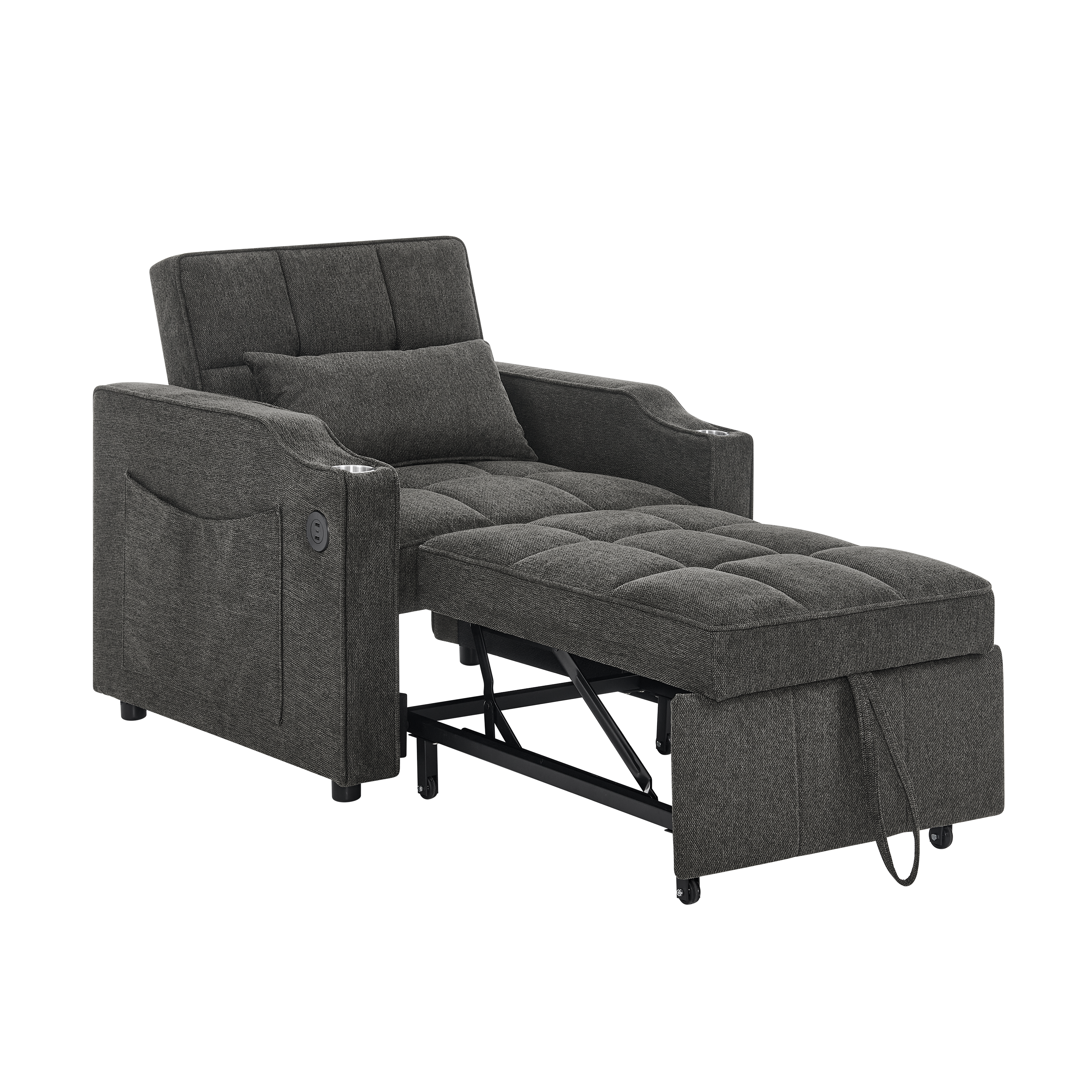 3-in-1 Sofa Bed Slide-to-Transform USB Charging - Gray