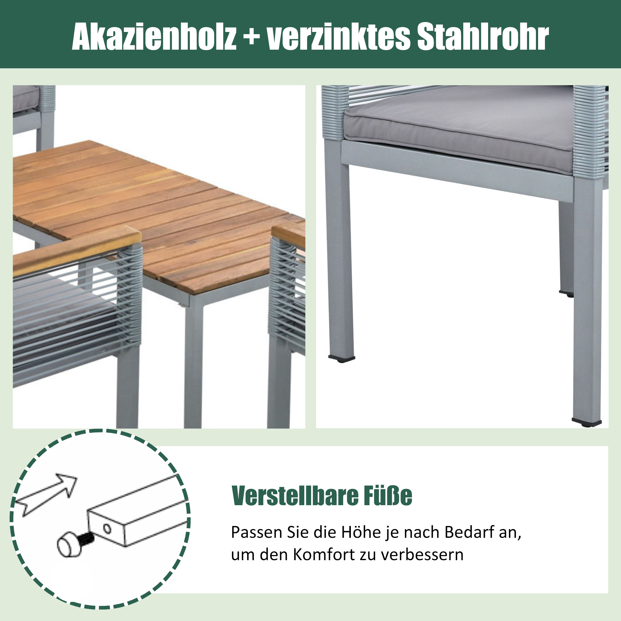 Garden Lounge Set with Double Sofa and 2 Armchairs, Grey Rattan