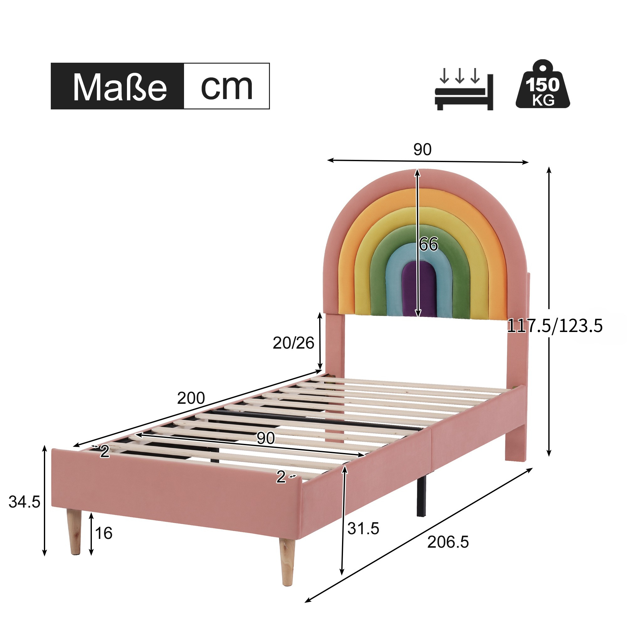 Upholstered Bed 90x200cm Height-Adjustable Headboard Slatted Base Velvet Pink