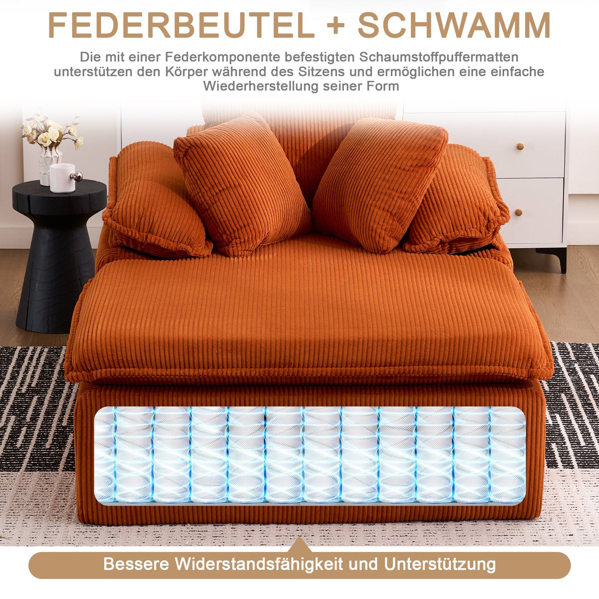 Reclining Sofa Frameless 46cm High Wide Armrests