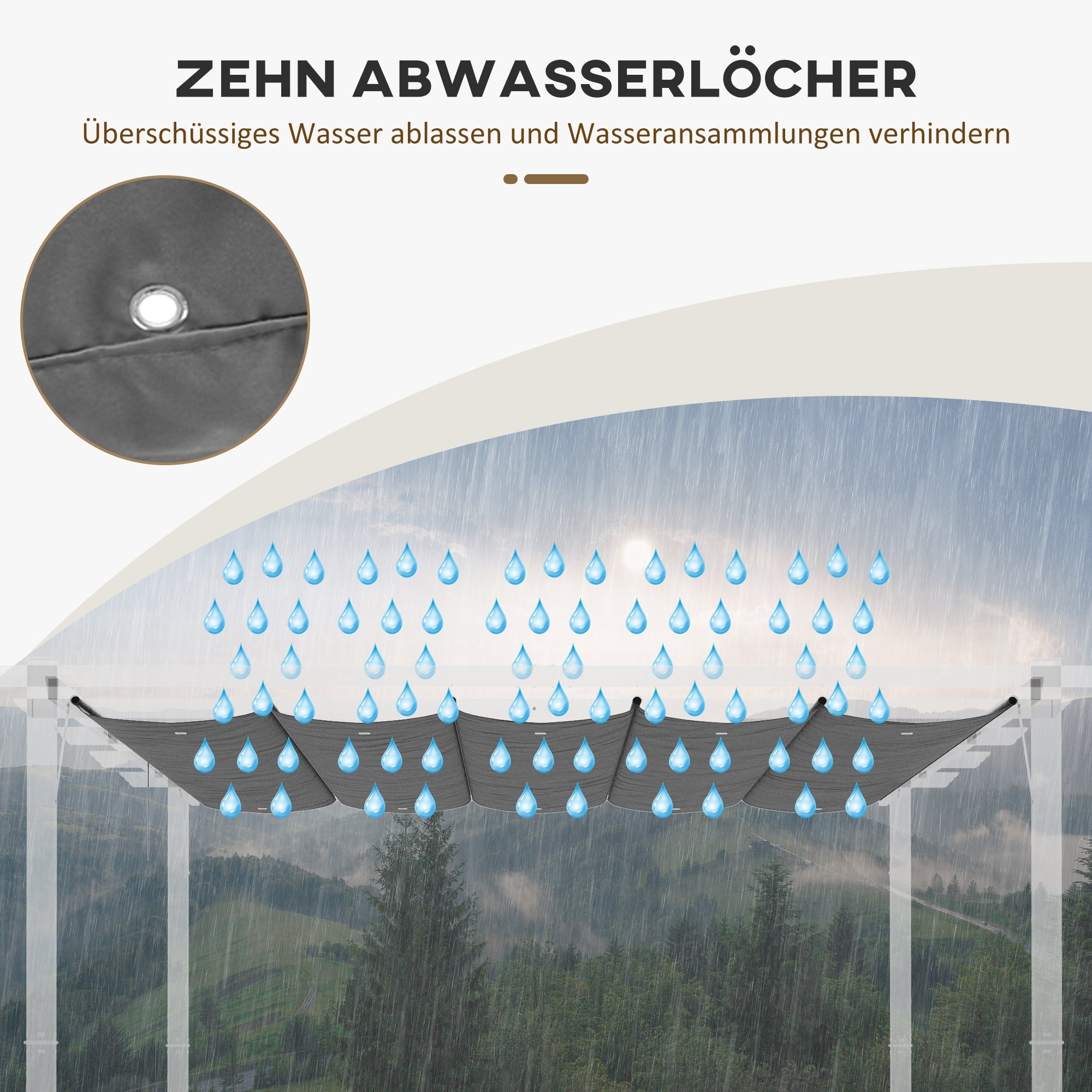 Pergola Replacement Roof 3.5x2.5m Drainage Holes Shade Cover, Dark Grey