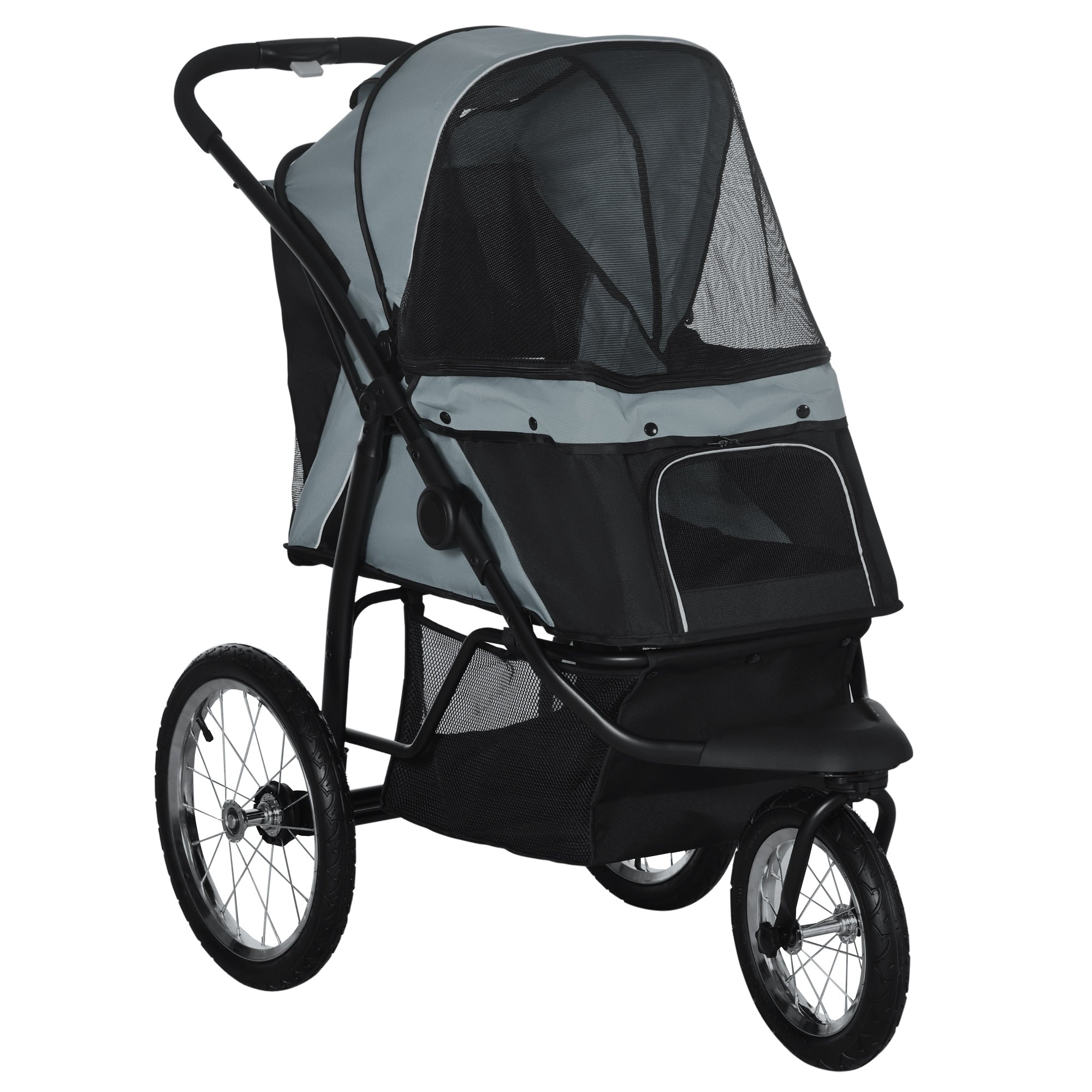 Dog Buggy Foldable, Reflectors, Storage Basket, Sunshade, Mesh Window, Oxford Grey