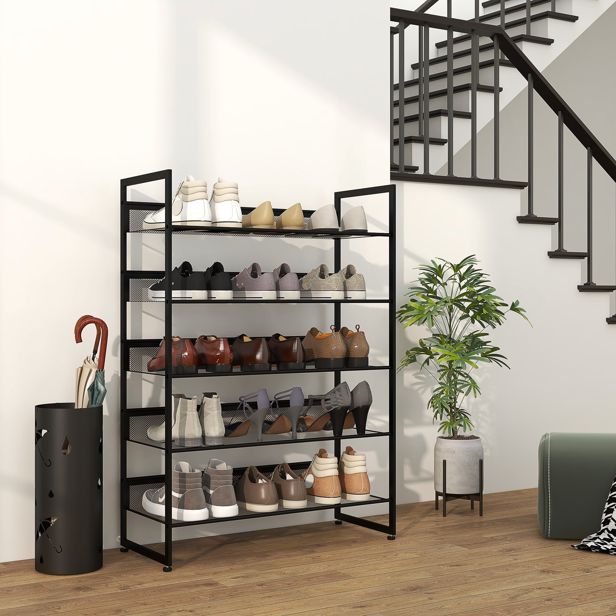 Kleines Schuhregal, hoch, schmal, 5-etagig, Schwarz