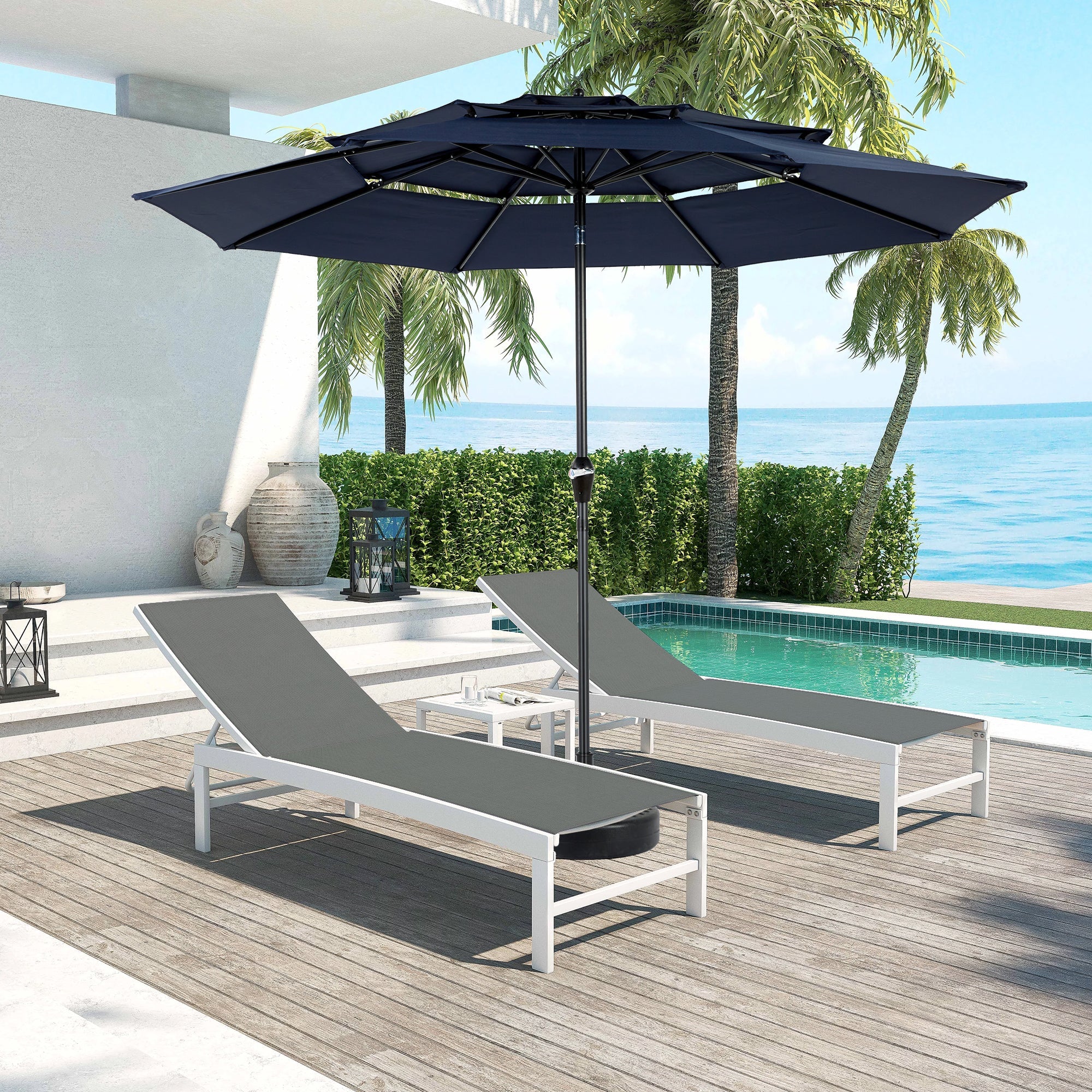 Outdoor Umbrella 14.8 Ft Double Sided Rectangular Large with Crank, Navy Blue