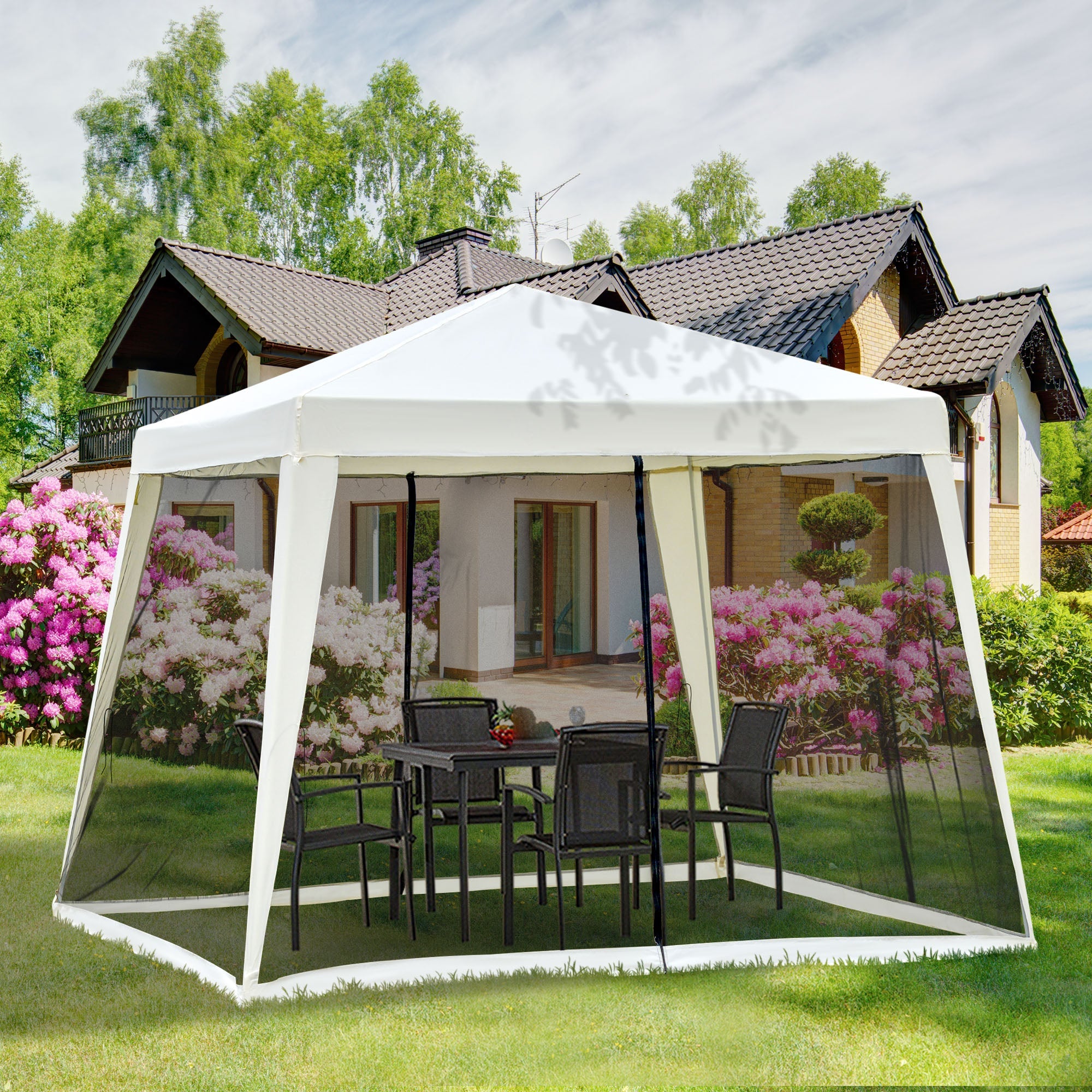 Garden Pavilion 3x3m Weatherproof Party Tent, Metal/Polyester Cream White