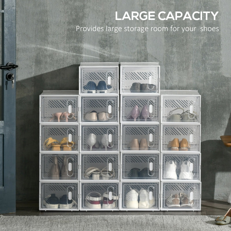 18PCS Shoe Box Stackable Storage Magnetic Door Size UK 8.5/EU 43 Clear Plastic