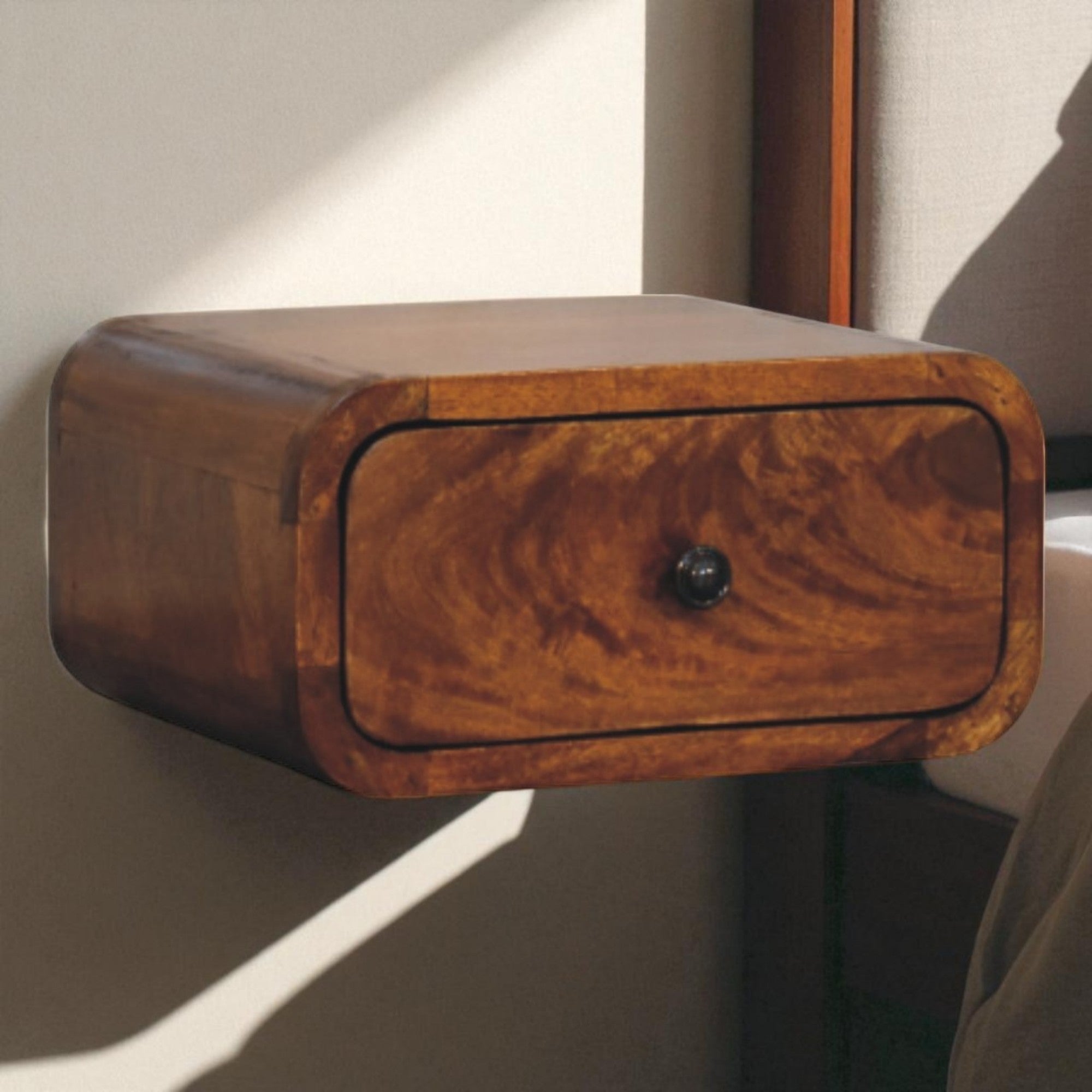 Solid Wood Avora Mini Wall-Mounted Nightstand, 1 Drawer, Dark Brown