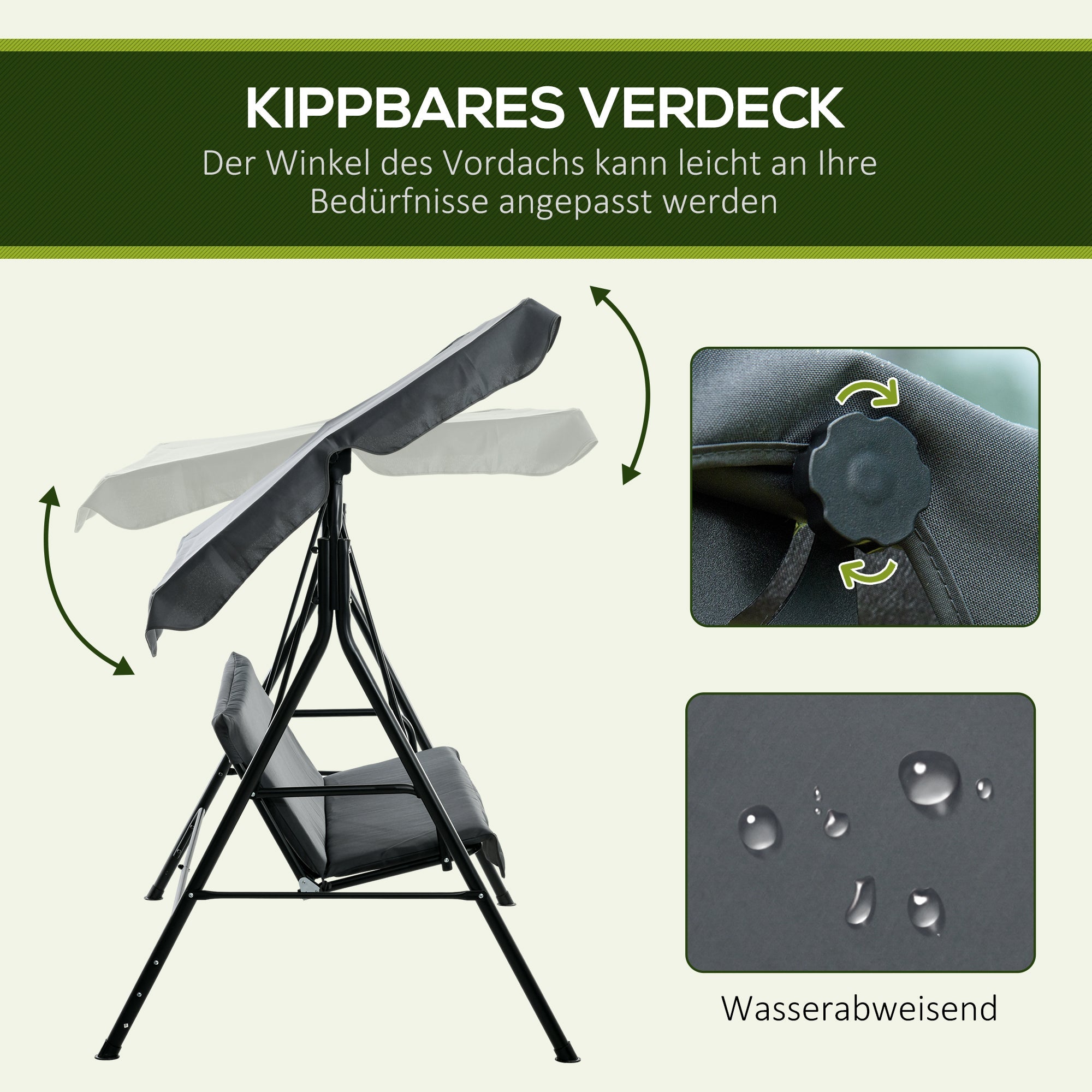Outsuuny 3-Seater Hollywood Swing with Adjustable Sunshade, 240 kg Load Capacity, Grey