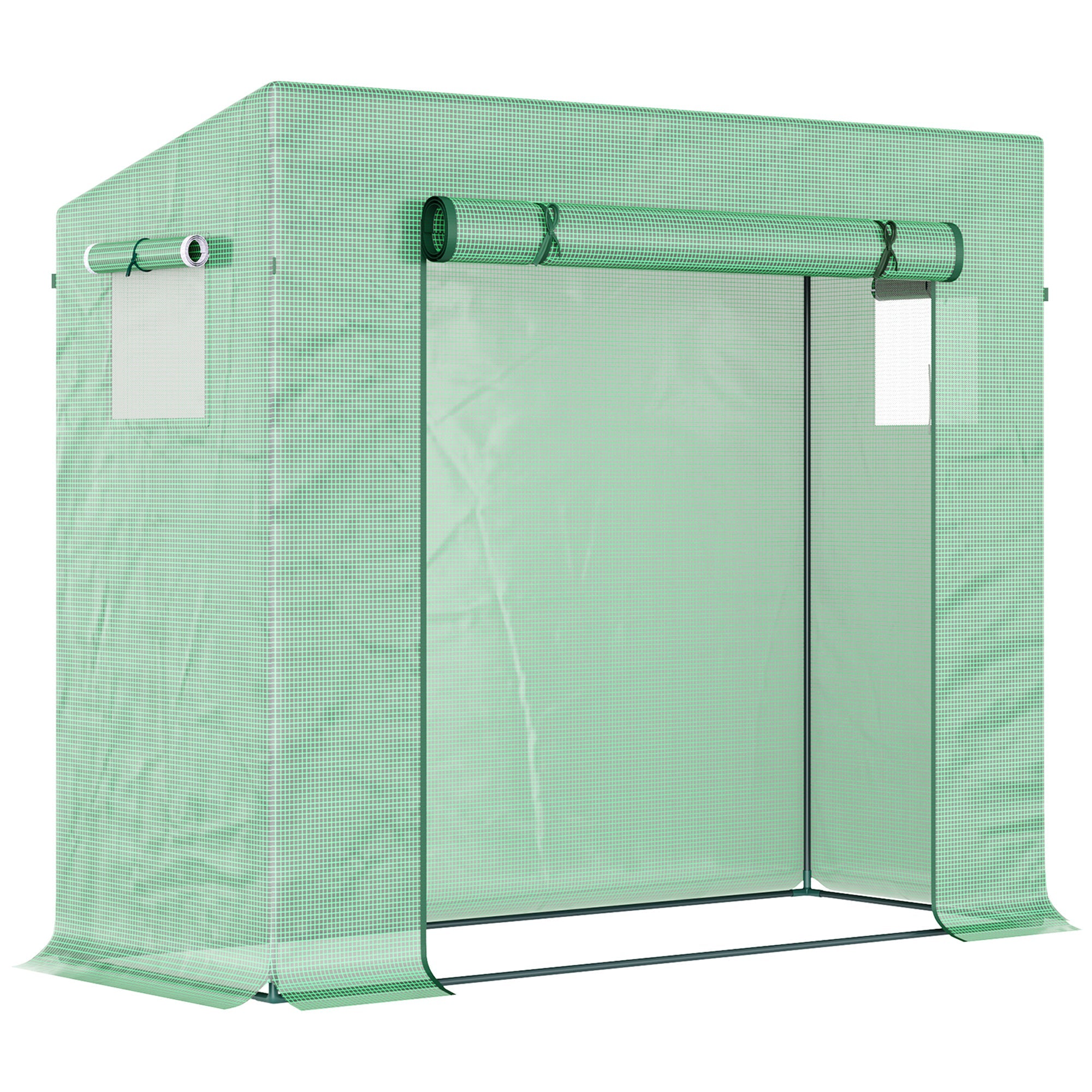 Outsunny Greenhouse with Roll-Up Door and Side Window, 200 x 76 x 168 cm, Green PE Mesh Film
