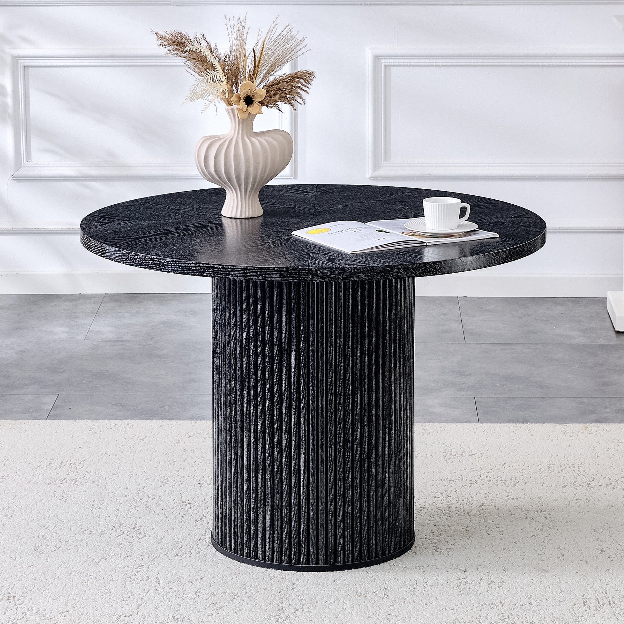 Round Dining Table 100cm 4-6 Seater Storage Base - Black MDF