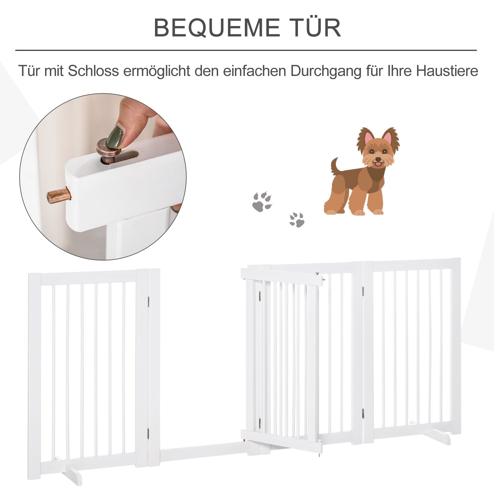 Dog Gate 4-Piece Set Foldable Freestanding 220 x 91 cm, Wooden White