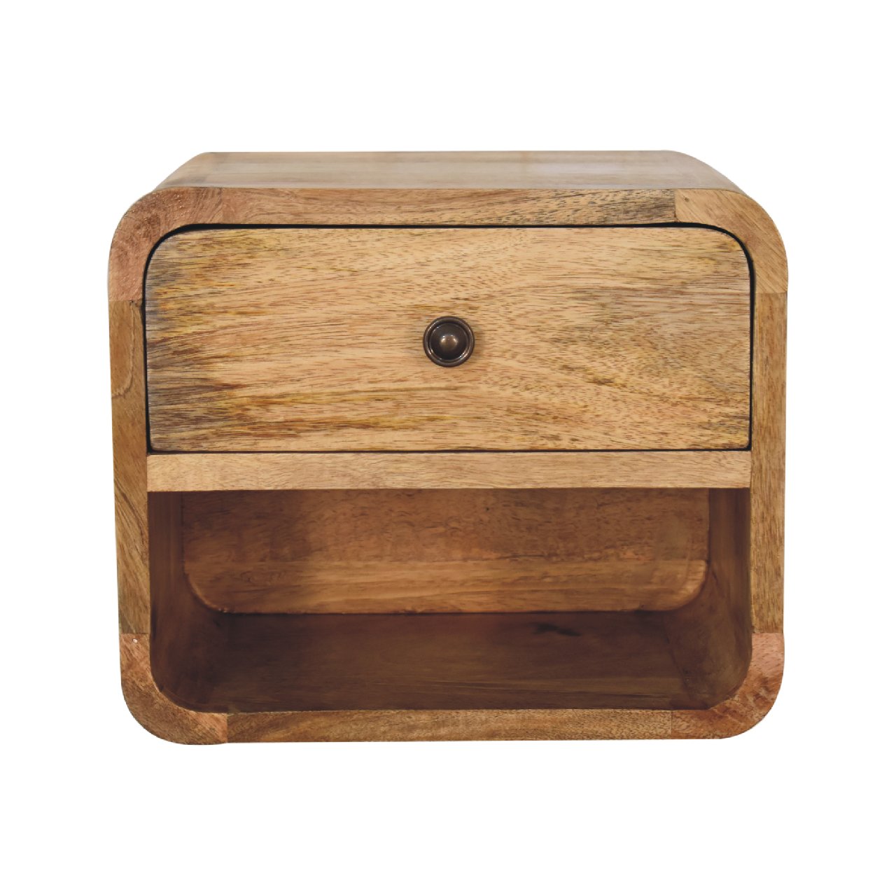 Solid Wood Mini Floating Bedside, 1 Drawer 1 Open Slot, Oak-ish Brown