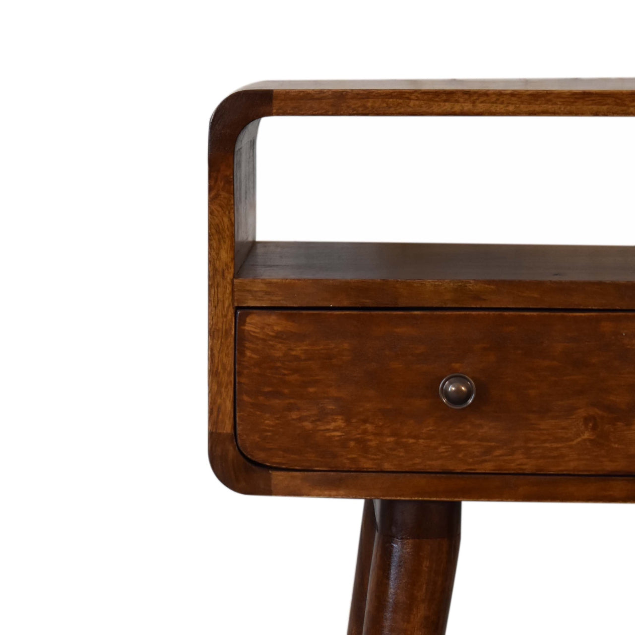 Solid Wood Mini Console Table, 2 Drawers and Open Slot, Dark Brown