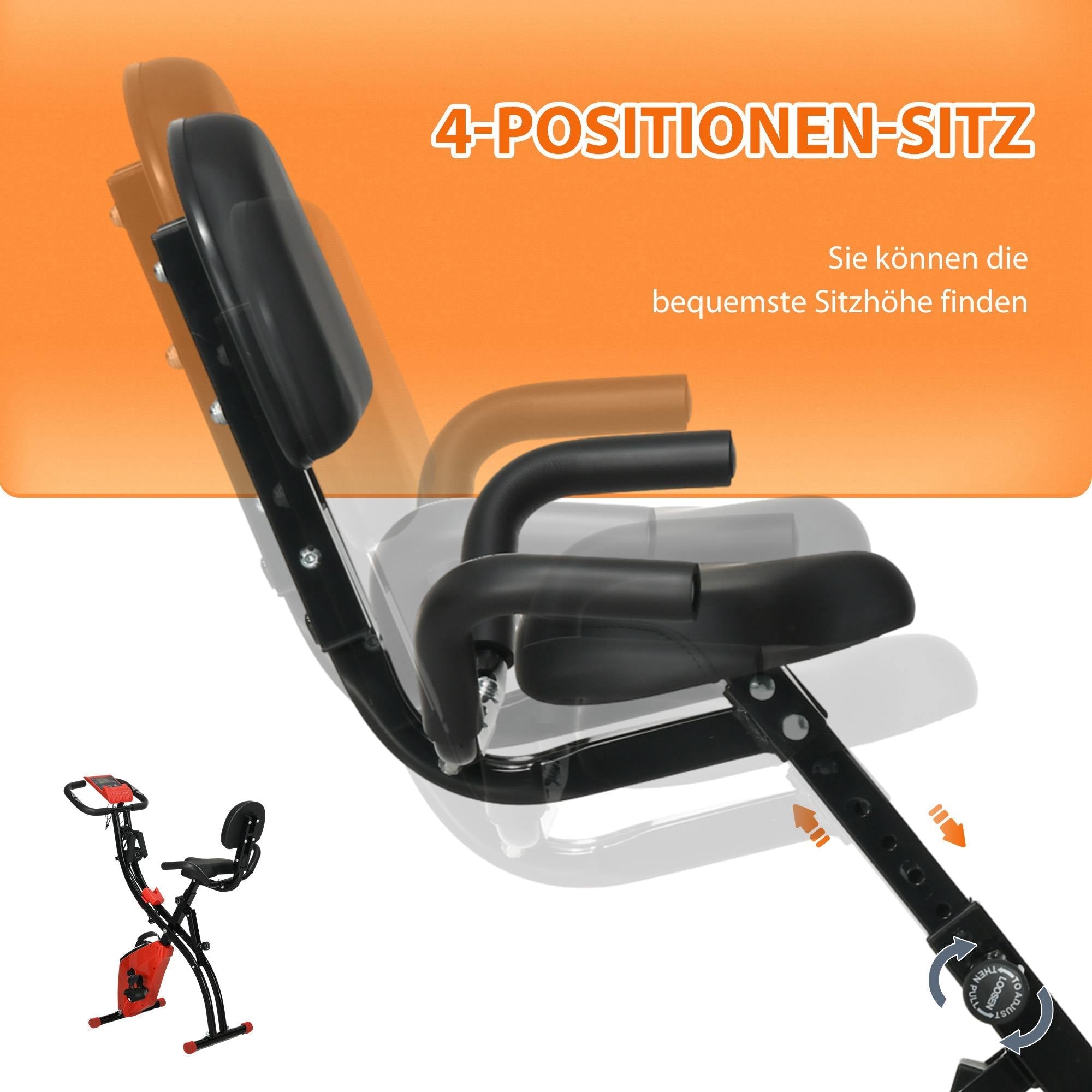 Heimtrainer, klappbar 2-in-1 mit LCD & 8 Widerstandsstufen, Spannseilen