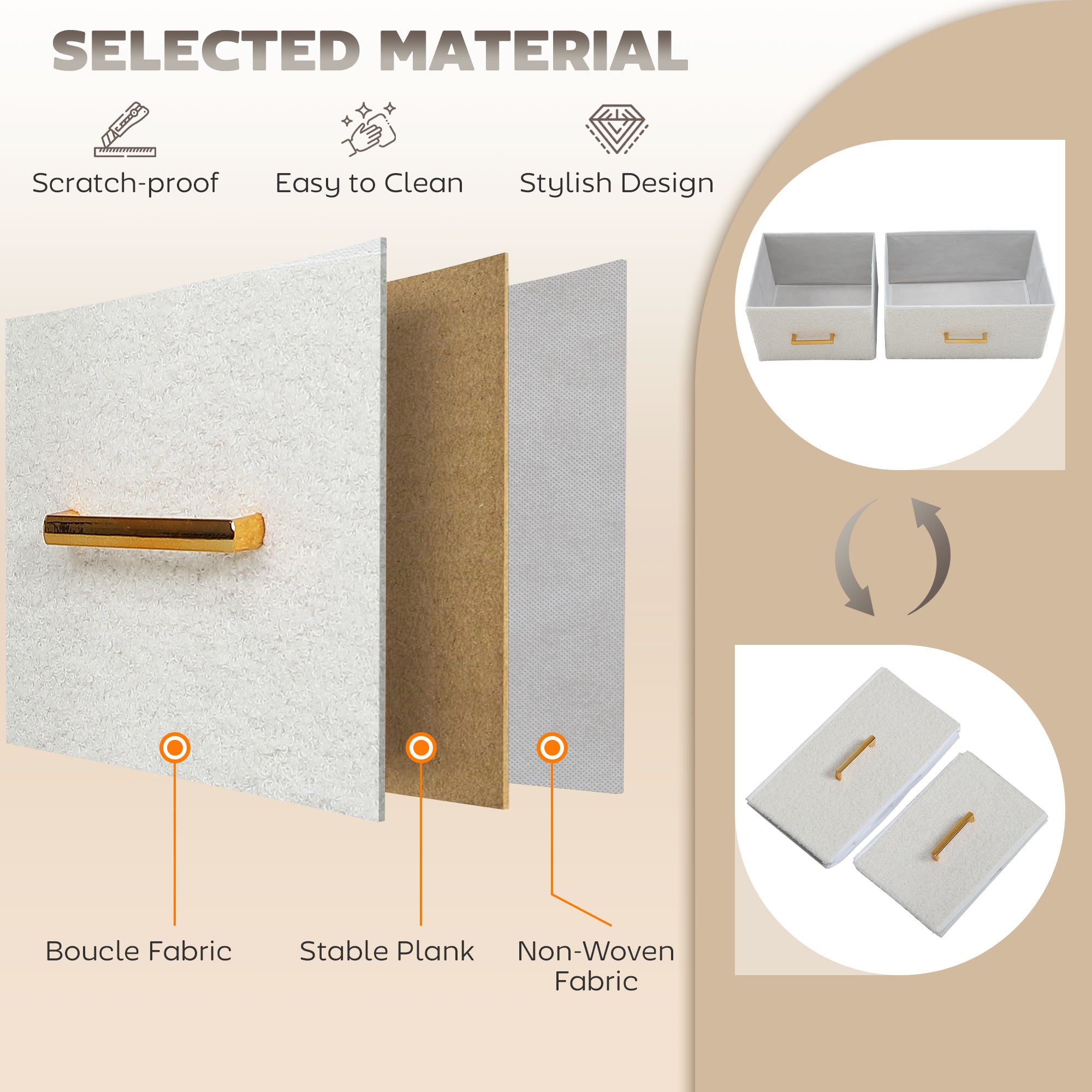 Chest of Drawers, 9-Drawer Boucle Storage Organiser with Steel Frame, Cream White