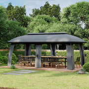 Garden Pavilion Party Tent Double Roof and Sidewalls Fly Nets Galvanized Metal Dark Grey