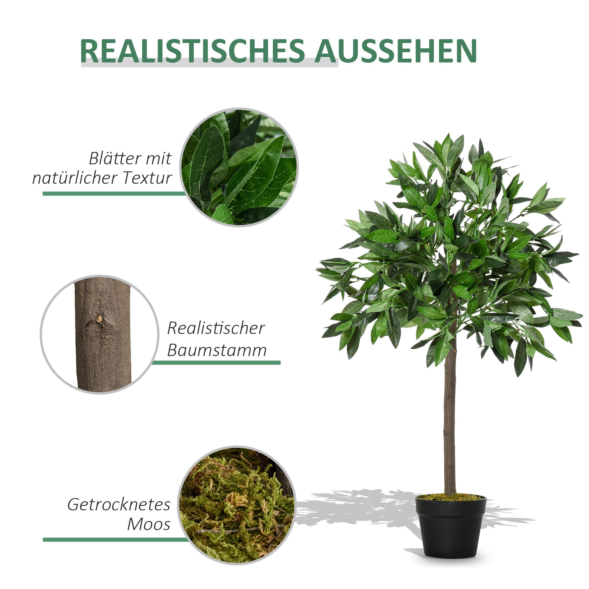 Artificial Bay Trees, Set of 2, 90 cm, Green