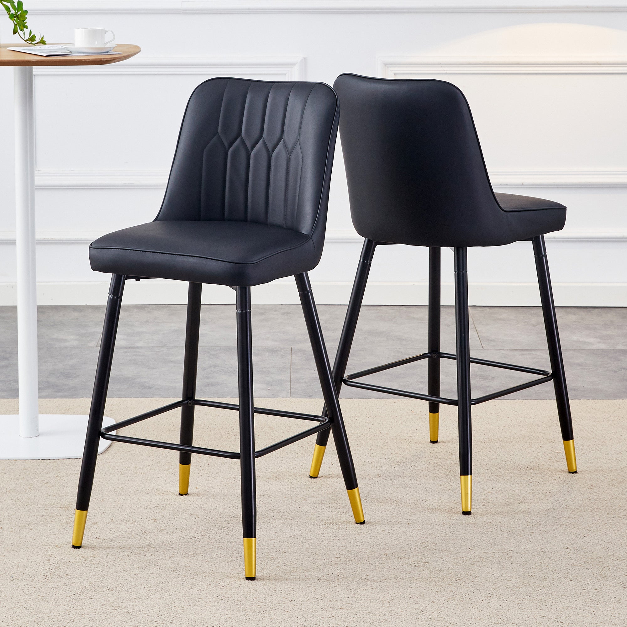 Set of 2 Bar Stools 100cm High Footrest - Black PU Leather