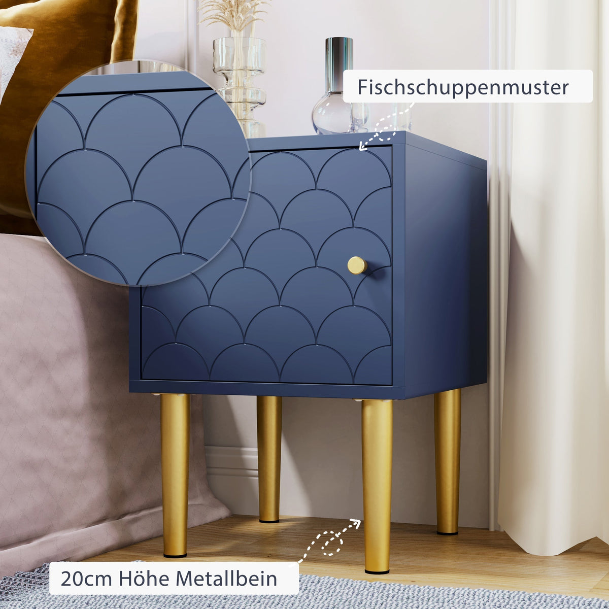 Nightstand Side Table H50/W35/D35 cm, Navy Blue