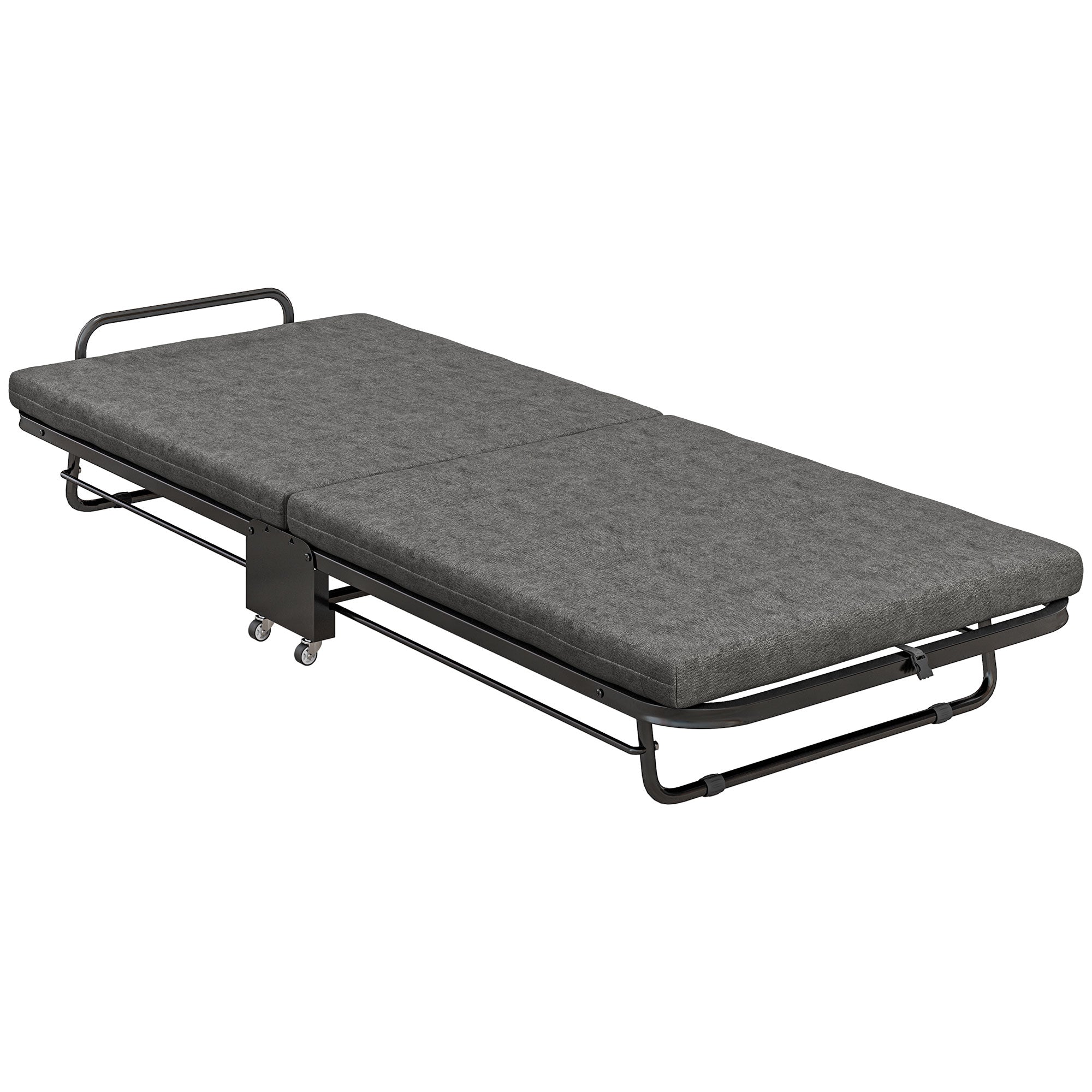 Single Folding Bed with 5-Position Adjustable Back and Wheels, Grey