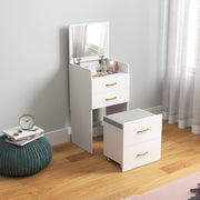 3-in-1 Dressing Table with Mirror, Bedside Table, Rolling Stool, Drawers, White