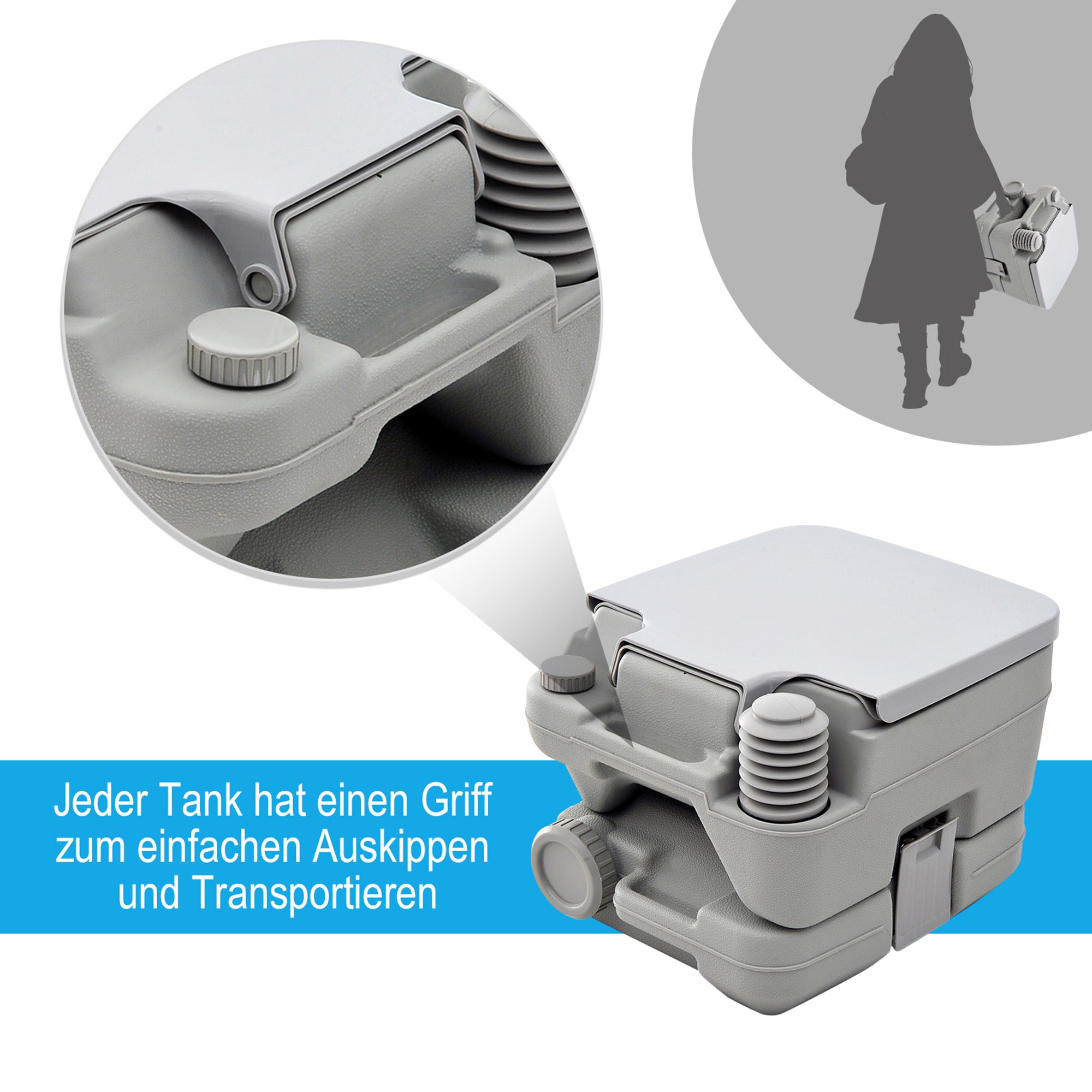 Camping Toilet Foldable Dry Composting 200kg Capacity, Grey