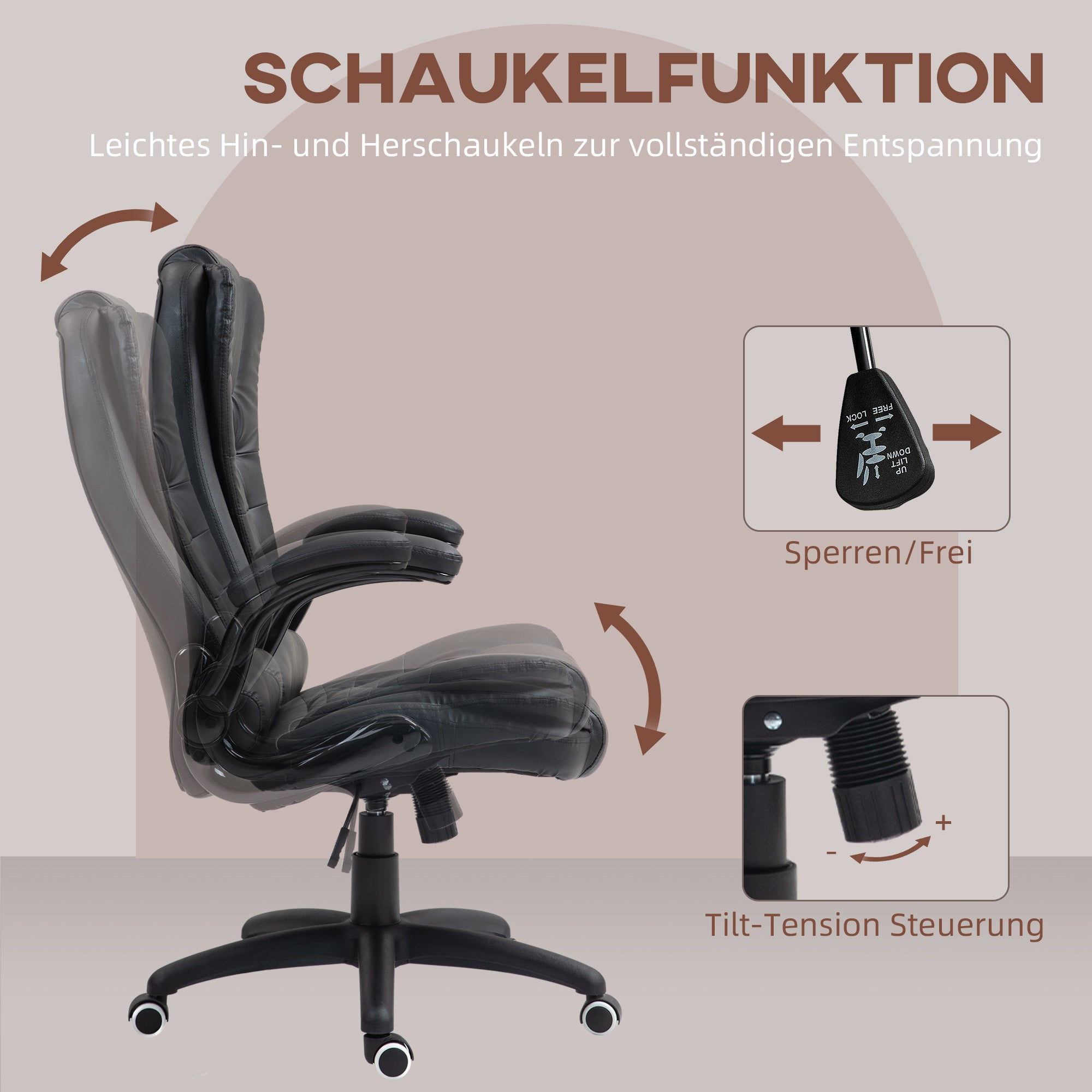 Office Chair, Ergonomic Executive Rocking Swivel with Fold-Up Armrests, Faux Leather Black