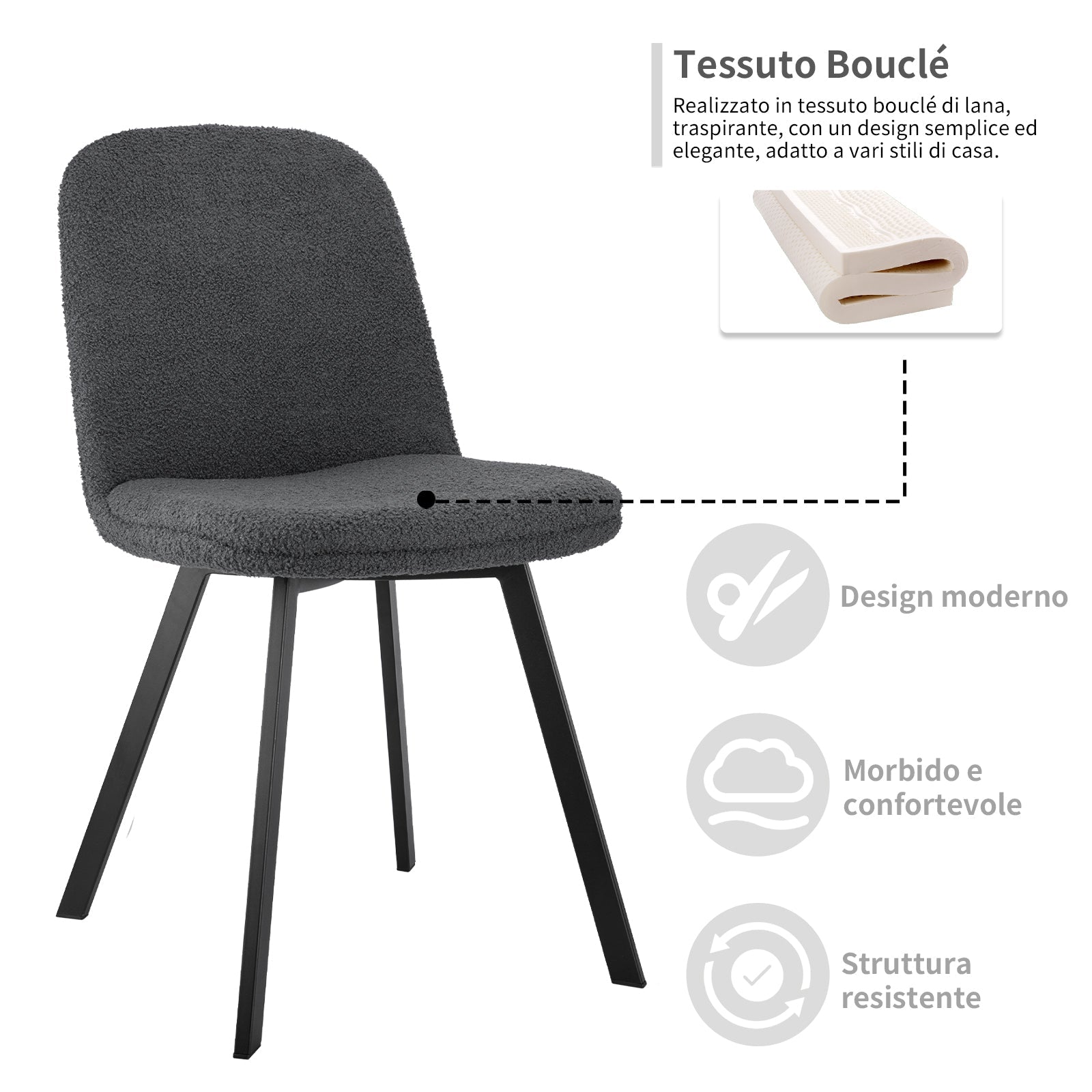 Dining Chair Set of 2, Soft Padding, All-Season Comfort, Stable Metal Frame, Teddy Fleece