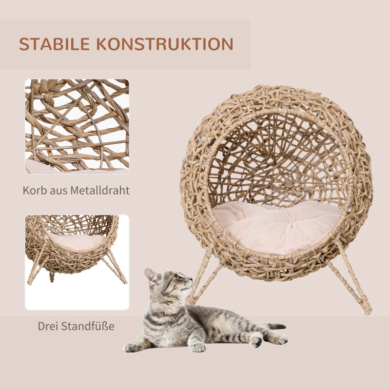 Rattan Katzenhaus, Katzenhöhle mit Kissen, erhöhte Füße, Natur