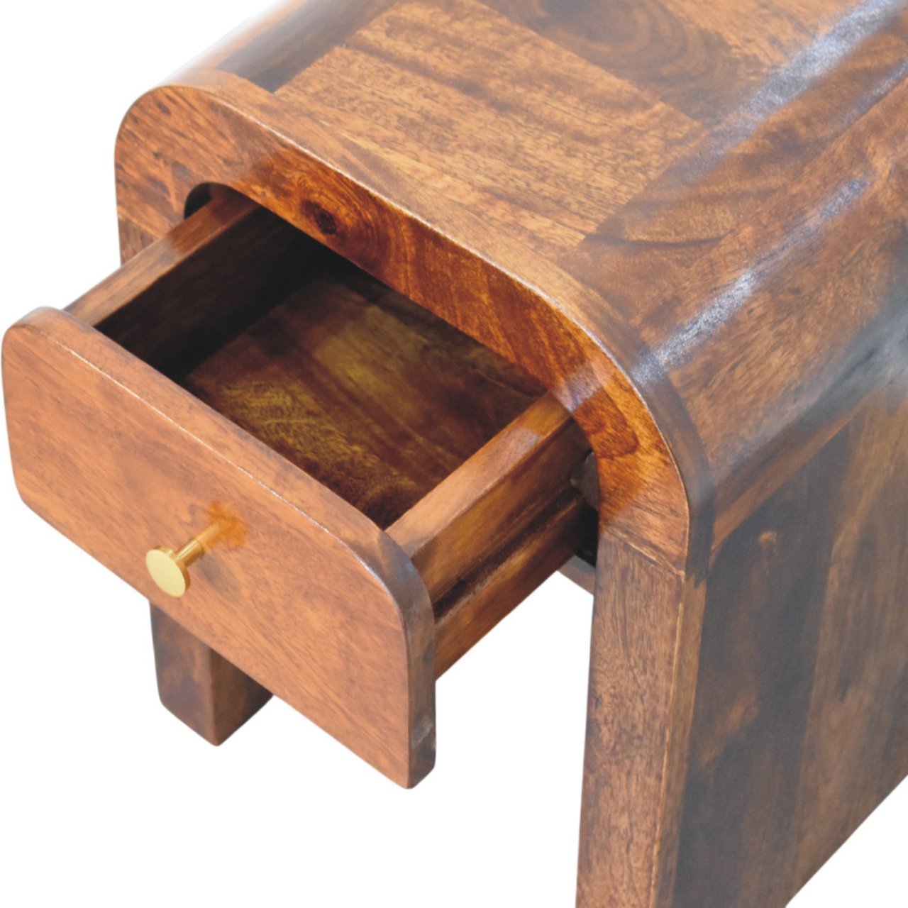 Solid Wood Mini Darcy Nightstand, Curved Edges 1 Drawer, Dark Brown